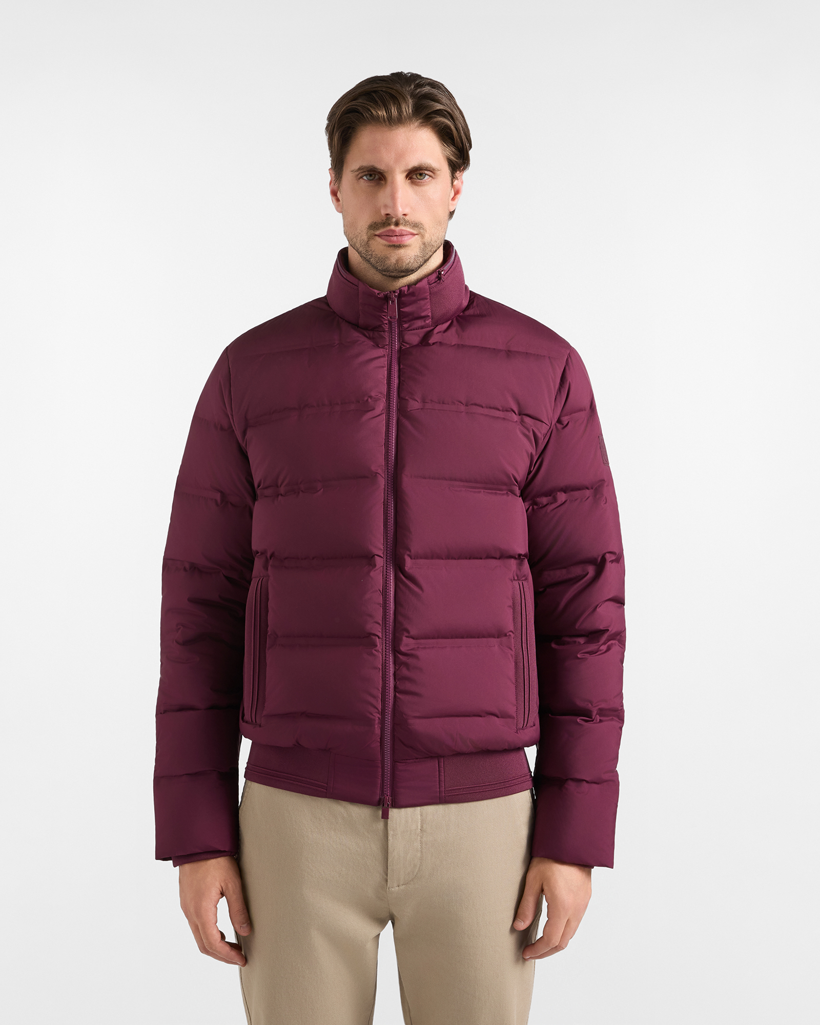 Bomber Uomo con collo in costina in tessuto tecnico viola scuro