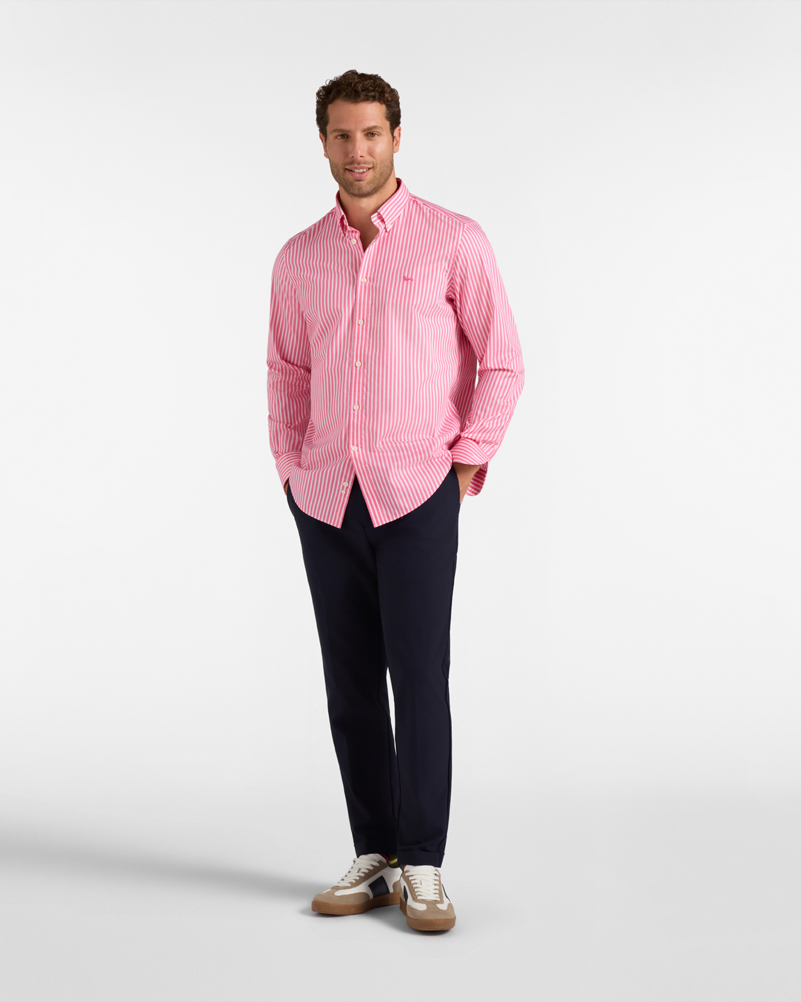 Camicia Uomo in twill con riga raso Regular Fit Turchese, FUXIA, large