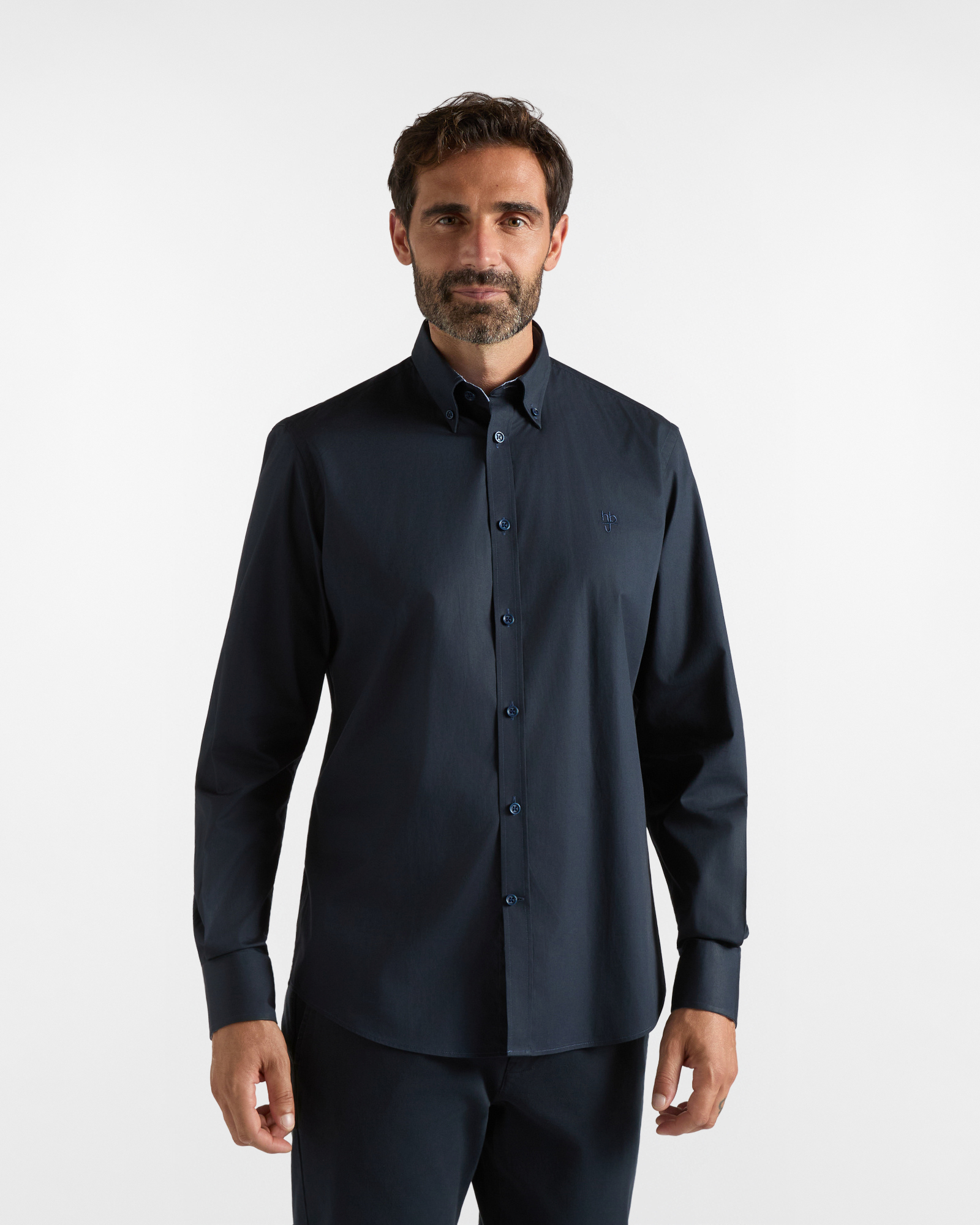 Camicia HBJ Uomo Regular Fit con collo Montecarlo in cotone stretch blu scuro
