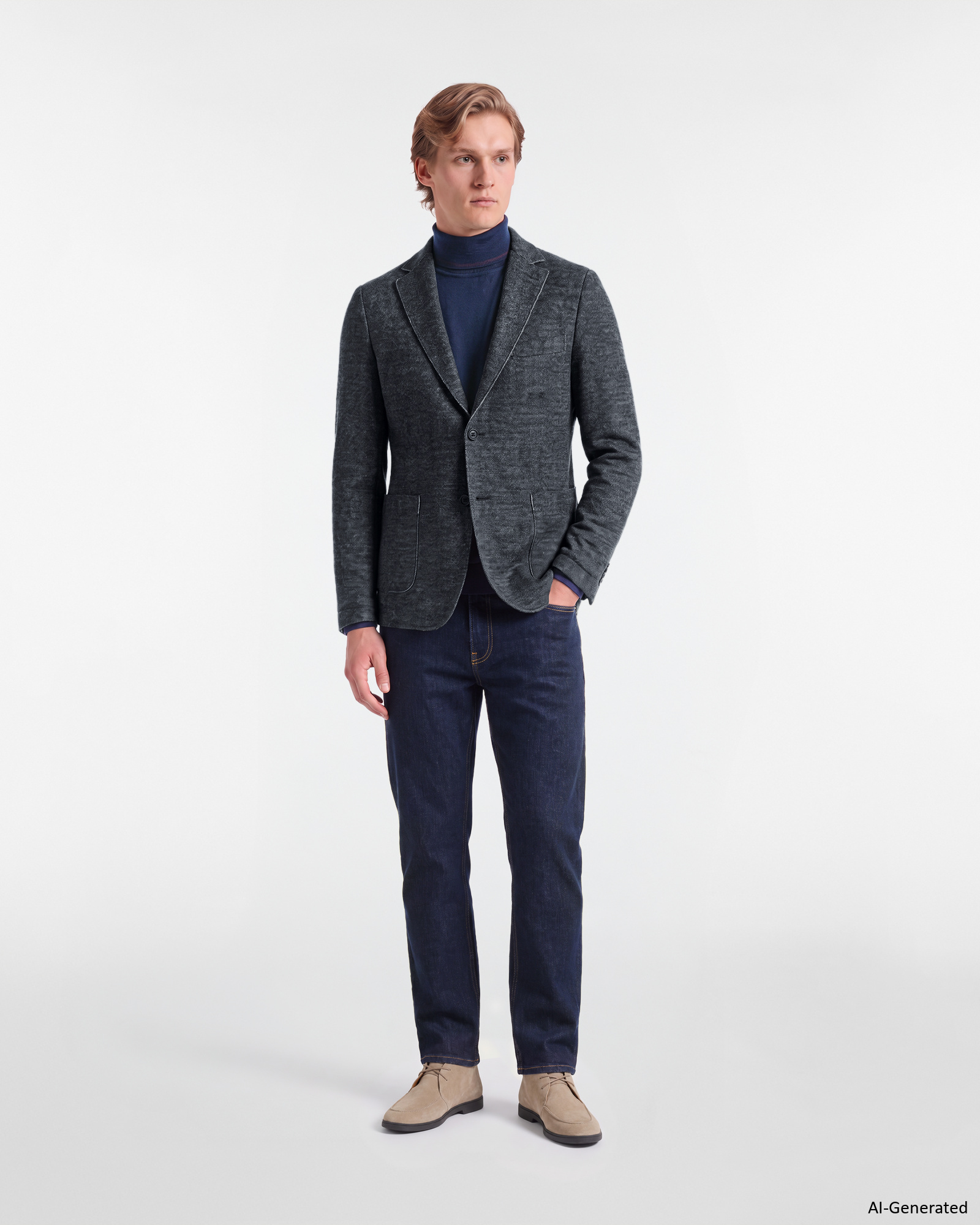 Giacca HBJ Uomo Effetto Lana Cotta, BLU SCURO, large