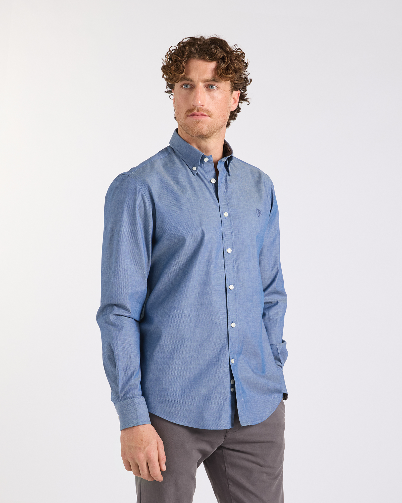 Camicia HBJ Uomo Regular Fit in cotone stretch blu denim