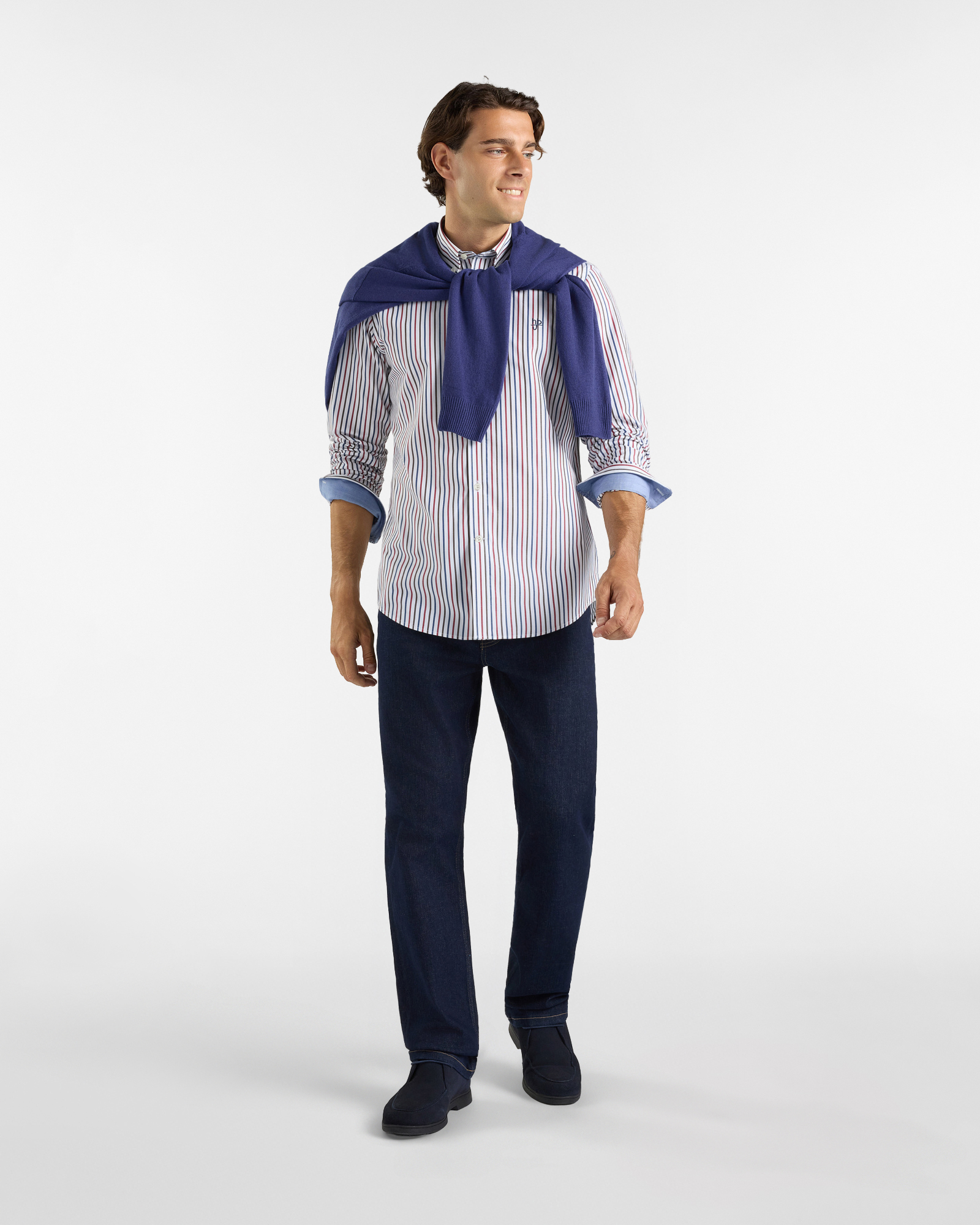 Camicia HBJ Uomoa righe Regular Fit con collo Montecarlo in puro cotone, BIANCO, large