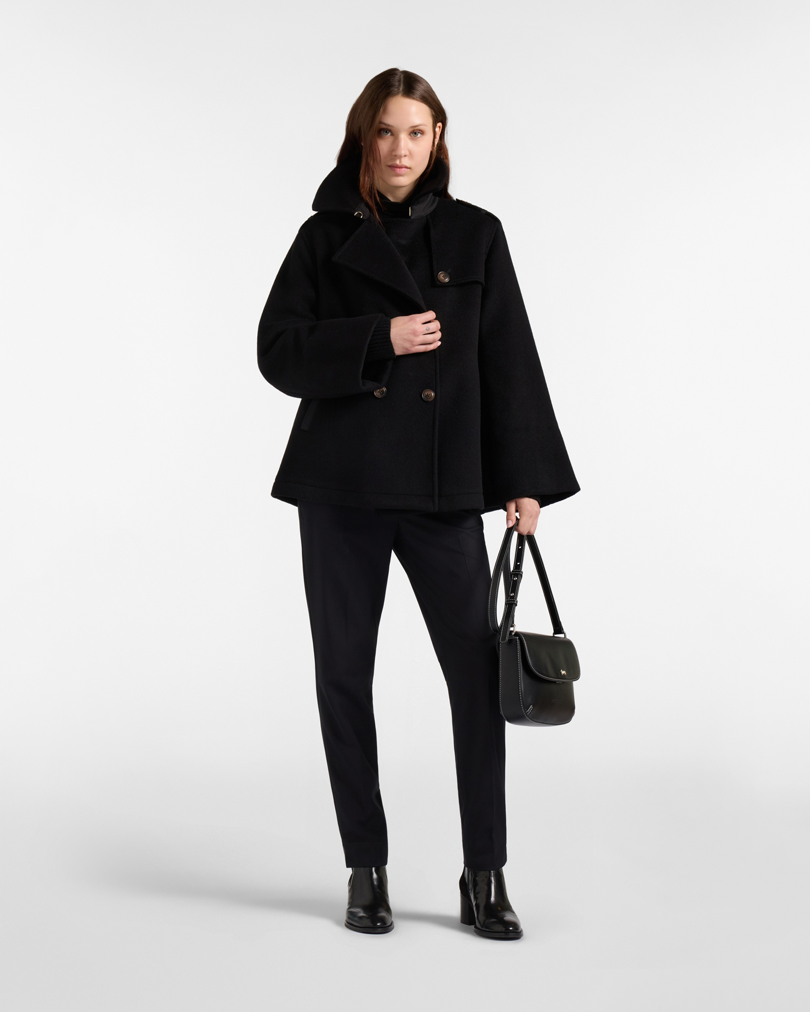 Capospalla Donna peacoat doppiopetto in lana, NERO, large