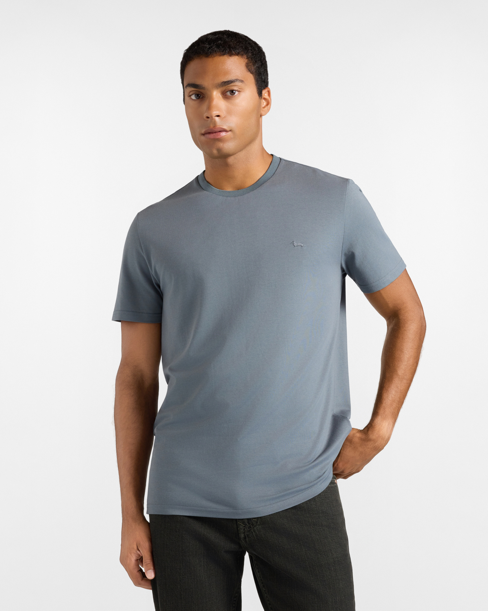 T-shirt Uomo in misto cotone e seta grigio Regular Fit