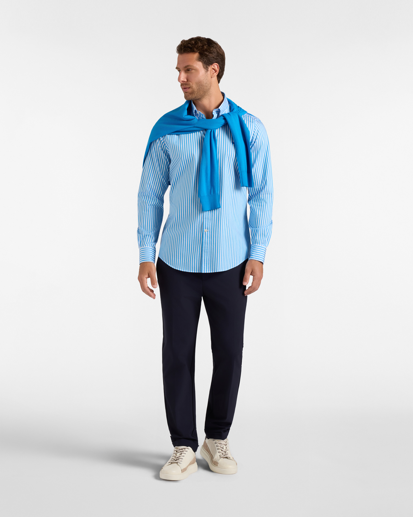 Camicia Uomo in twill con riga raso Regular Fit Turchese, AZZURRO, large