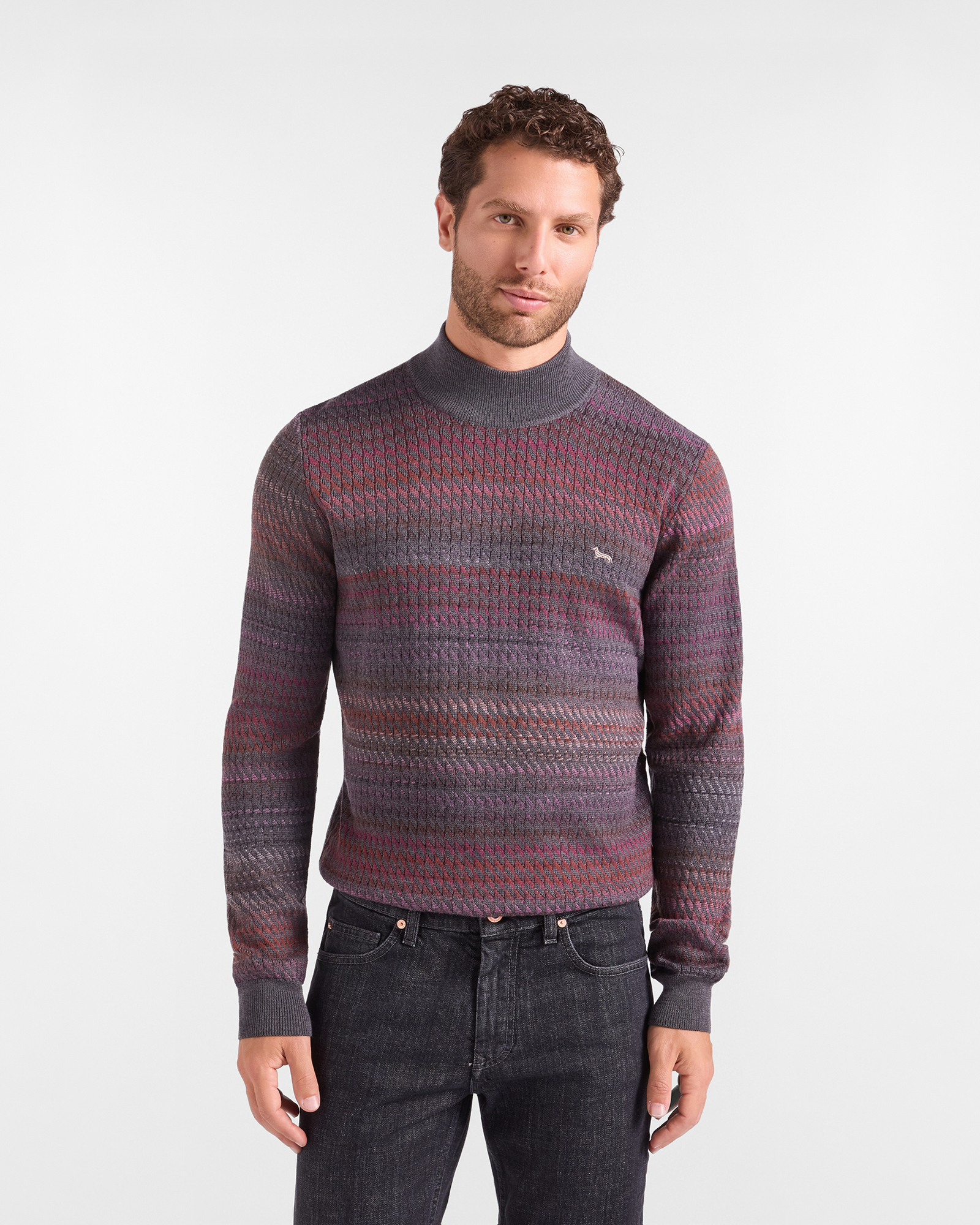 Maglia Uomo con collo Perkins in 100% pura lana grigio Regular Fit Made in Italy