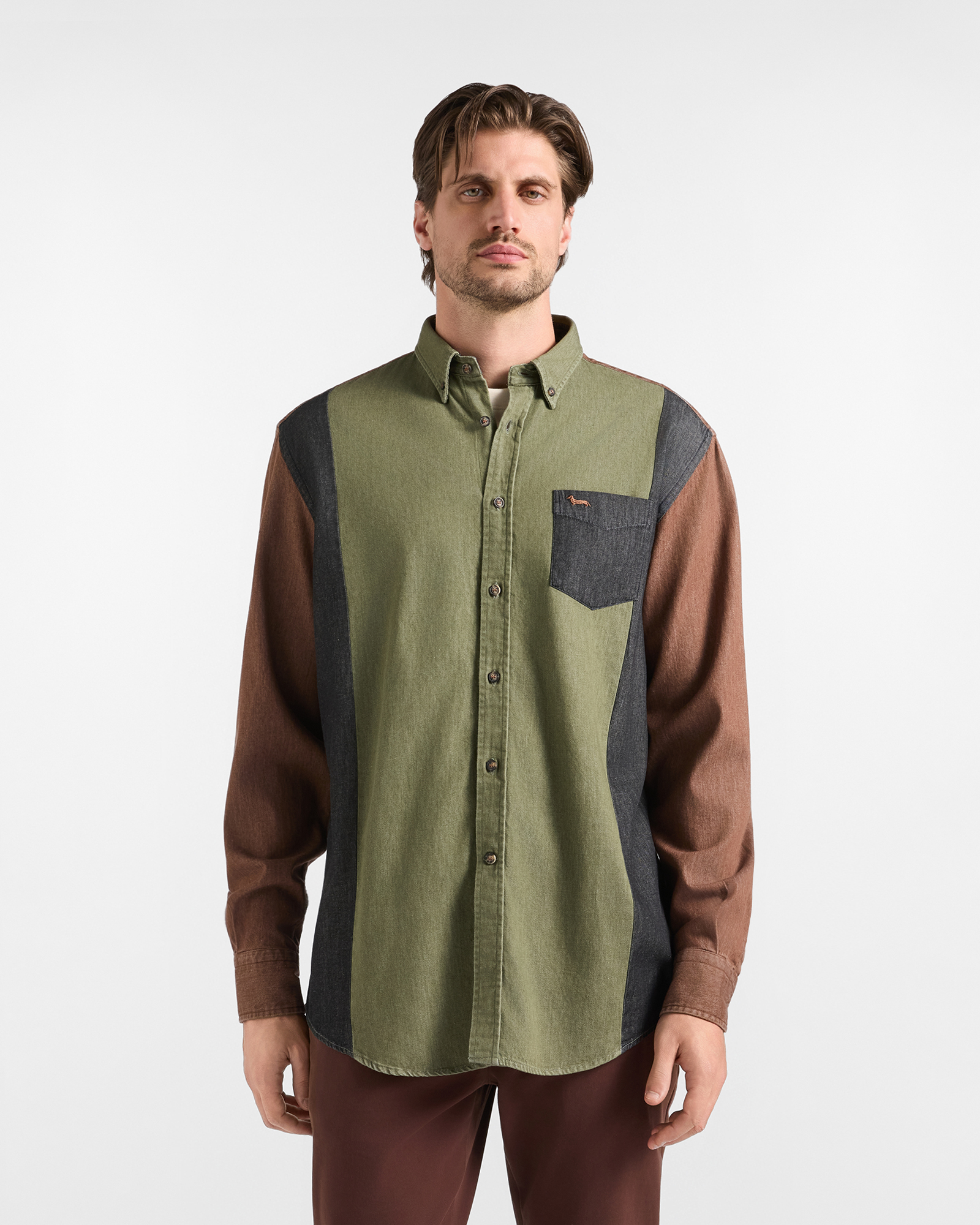 Camicia Uomo patchwork denim colorato Classic Fit