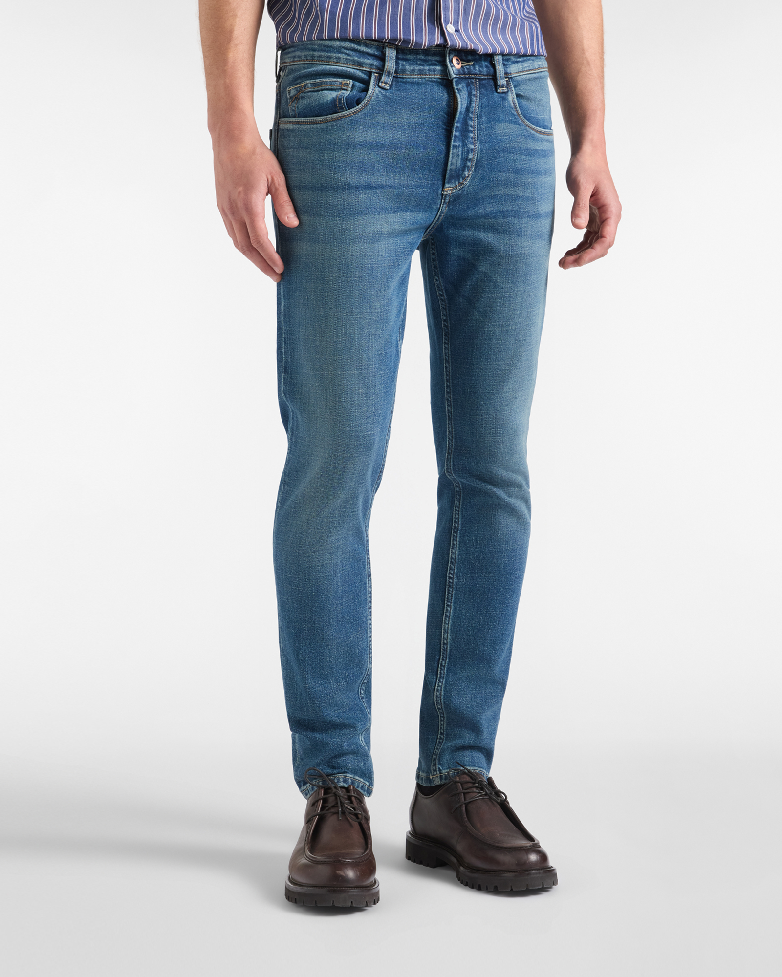 Pantalone Jeans 5 tasche Uomo in denim blu Slim Fit
