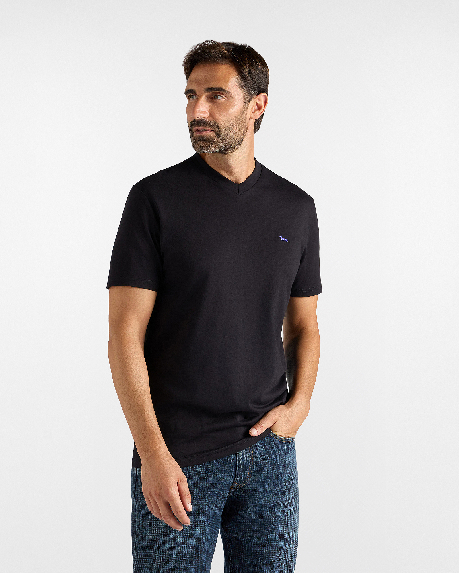 T-shirt Uomo con scollo a V in 100% puro cotone nero Regular Fit
