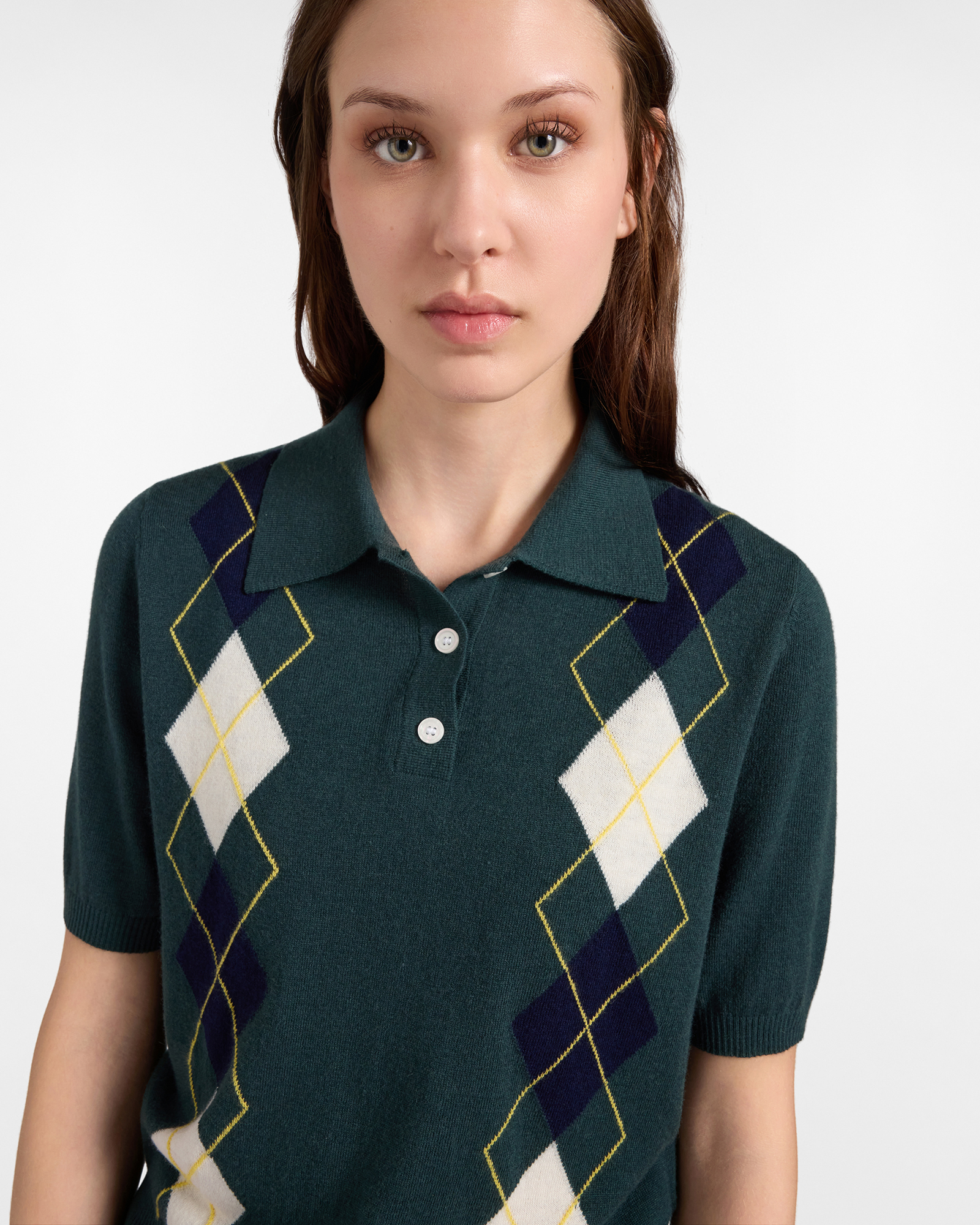 Maglia Donna con colletto polo in misto lana, VERDE, large