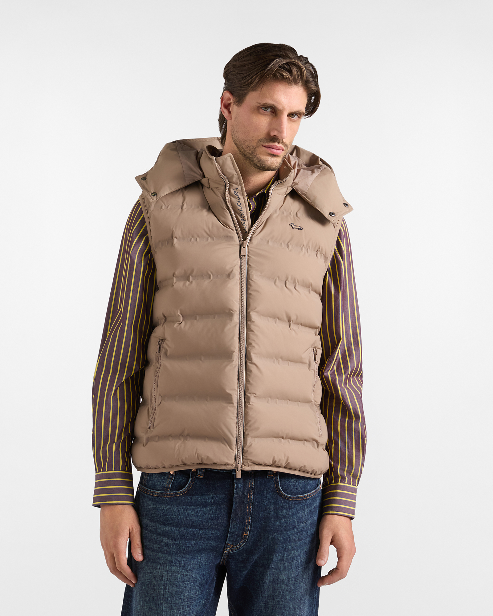 Gilet Uomo Imbottito in Nylon Tecnico Stretch Color Cuoio