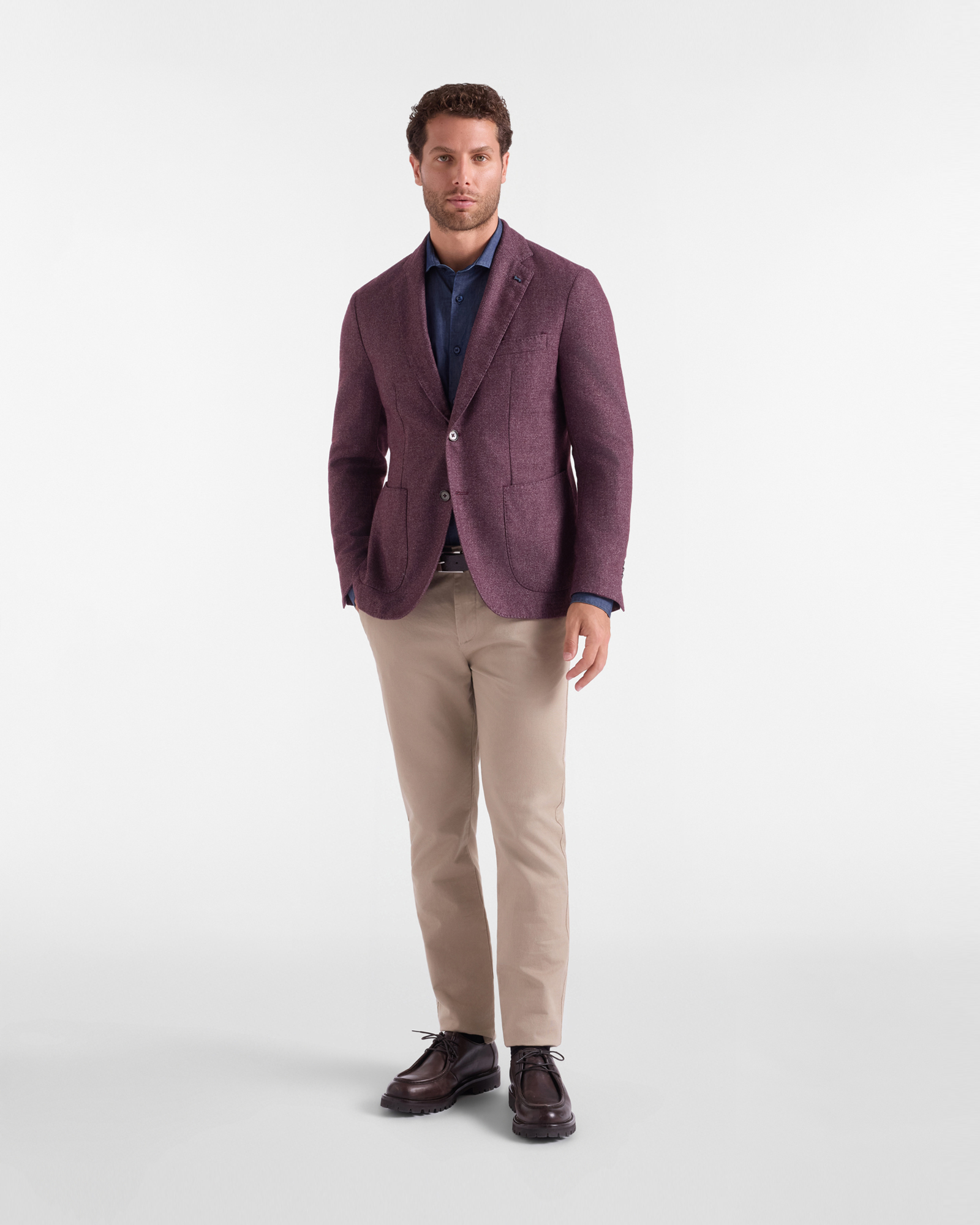 Giacca Uomo sartoriale a 2 bottoni in misto lana e cotone, VIOLA SCURO, large