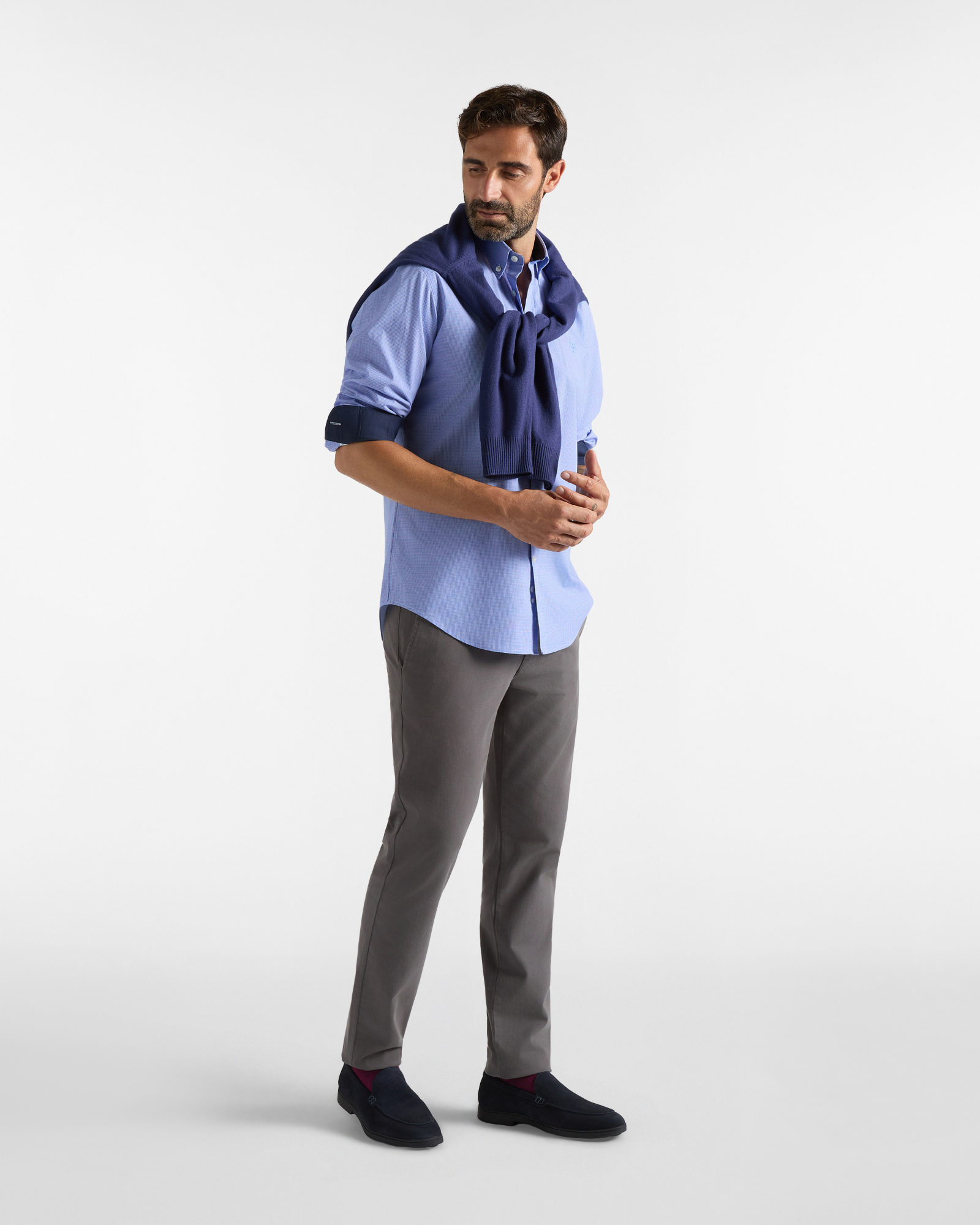 Camicia HBJ Uomo Regular Fit con collo Montecarlo in cotone stretch, AZZURRO, large