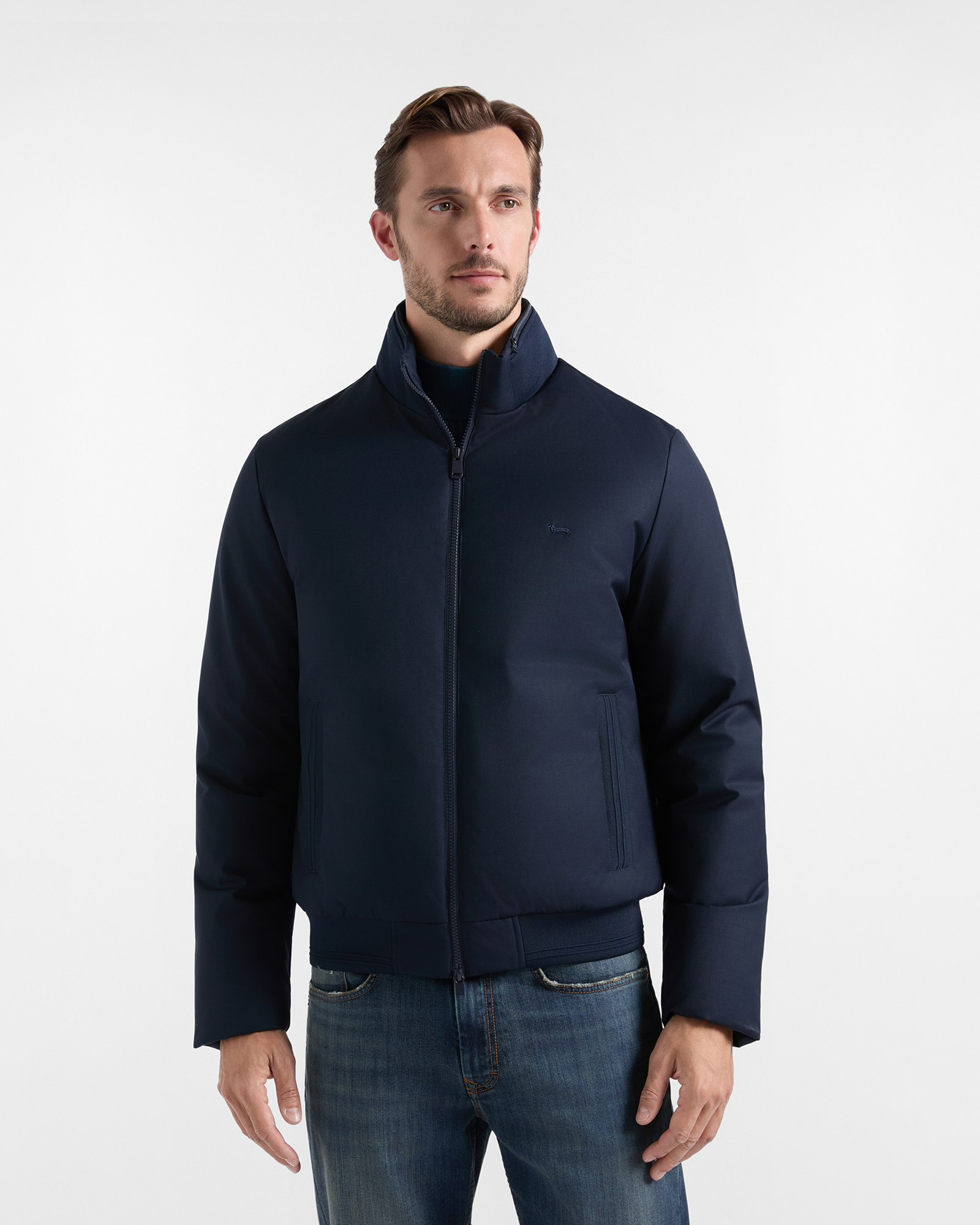 Bomber Uomo imbottito in misto lana tecnica blu navy