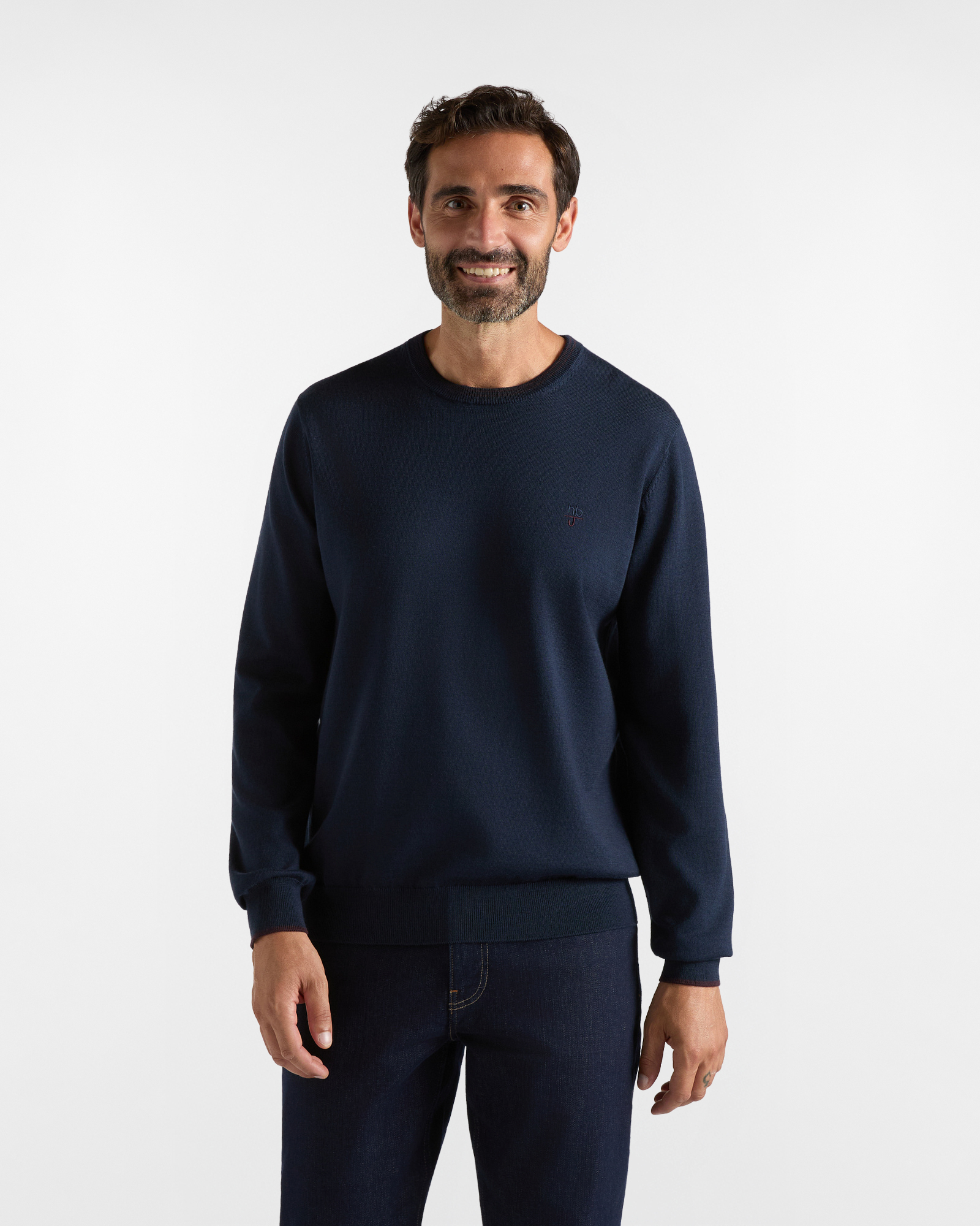 Maglia girocollo HBJ Uomo in pura lana blu scuro
