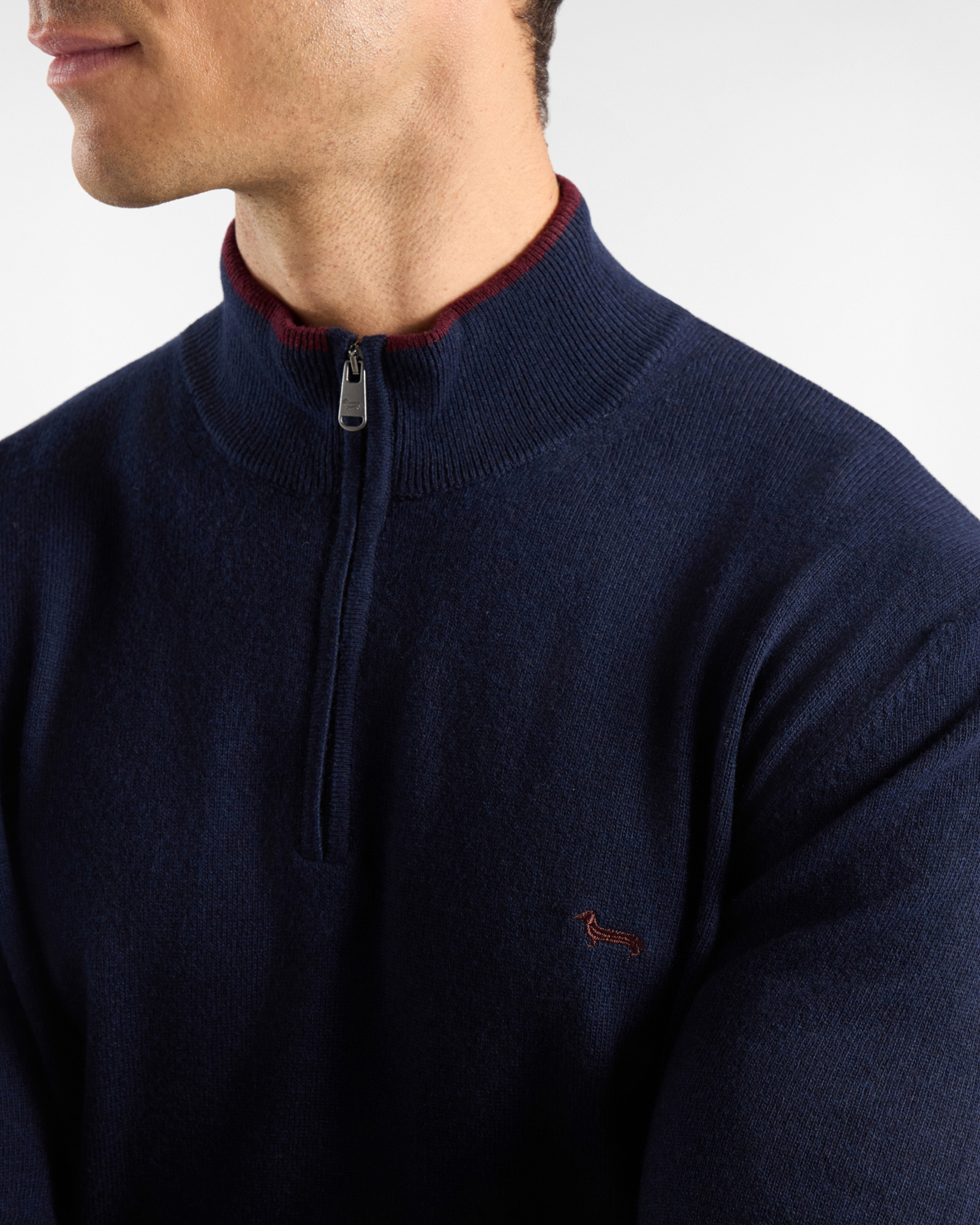 Maglia Uomo con collo alto half zip in misto lana  Regular Fit, BLU NAVY, large