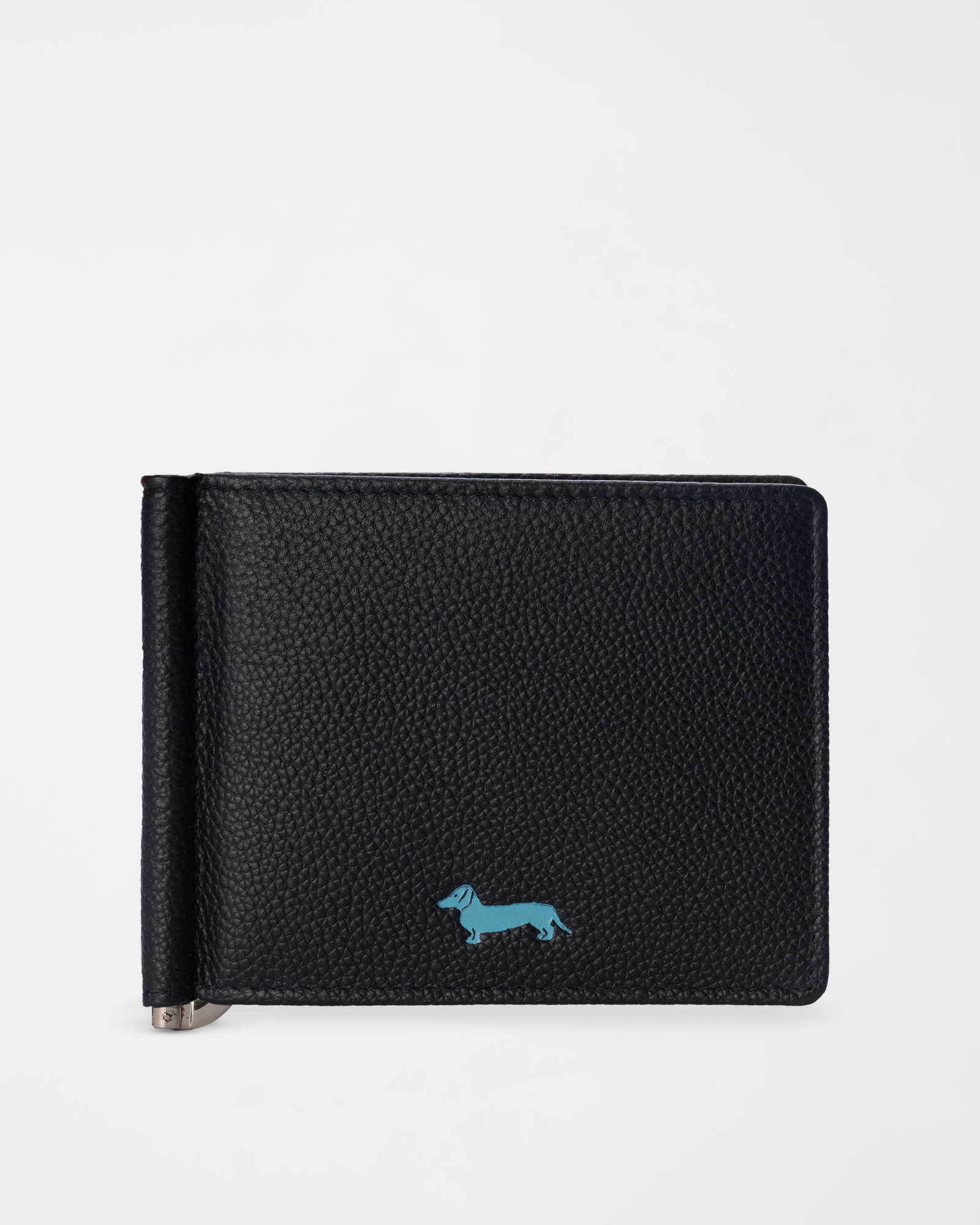 Portafoglio Uomo con Fermasoldi in Vera Pelle Blu Navy