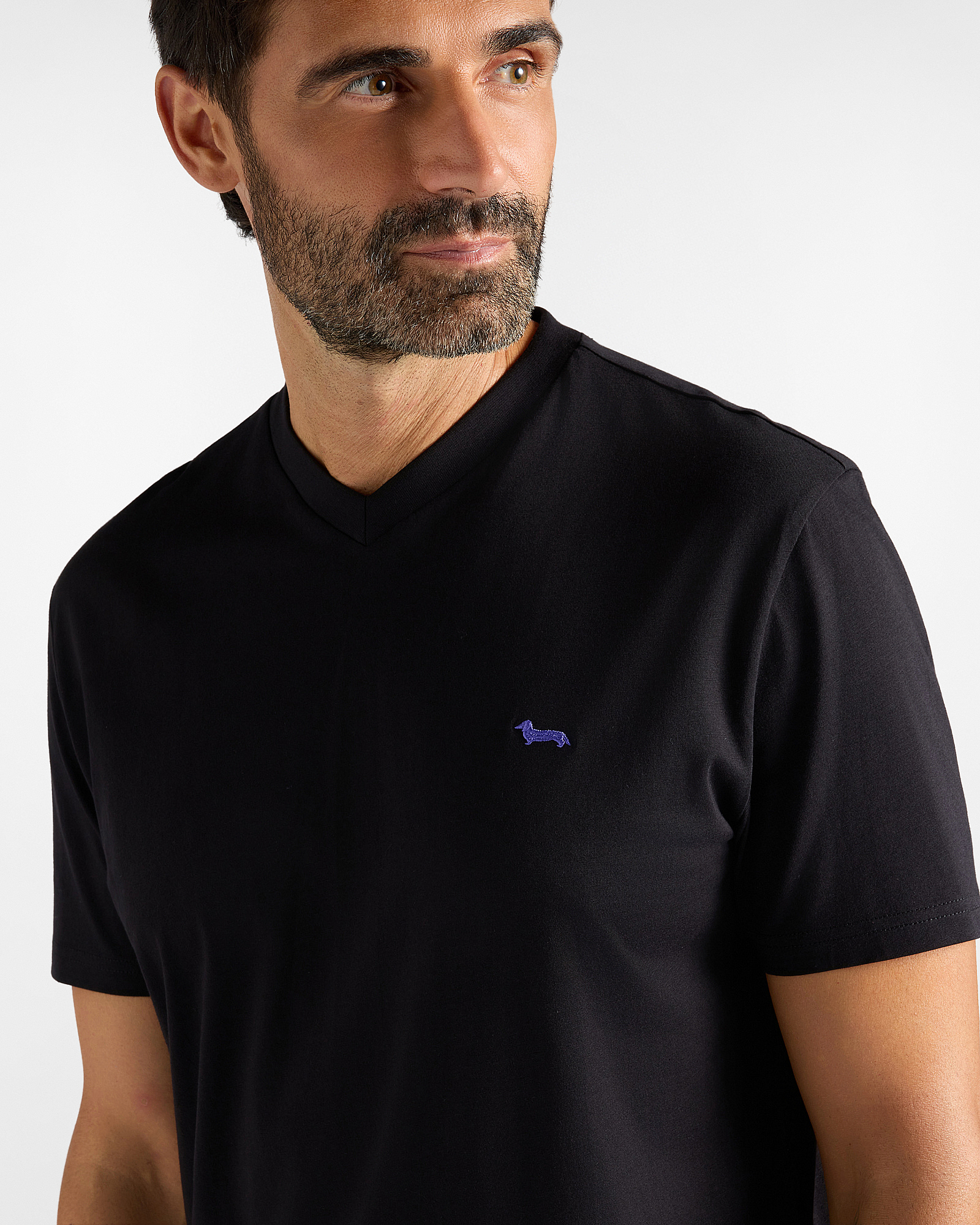 T-shirt Uomo con scollo a V in 100% puro cotone Regular Fit, NERO, large