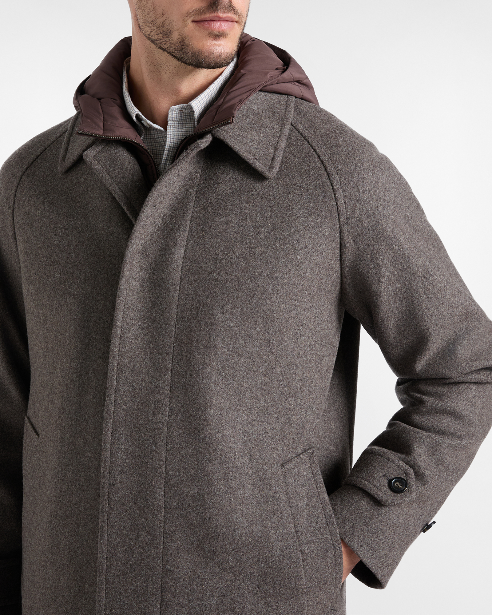 Cappotto Uomo in Lana con Pettorina Removibile, TESTA DI MORO, large