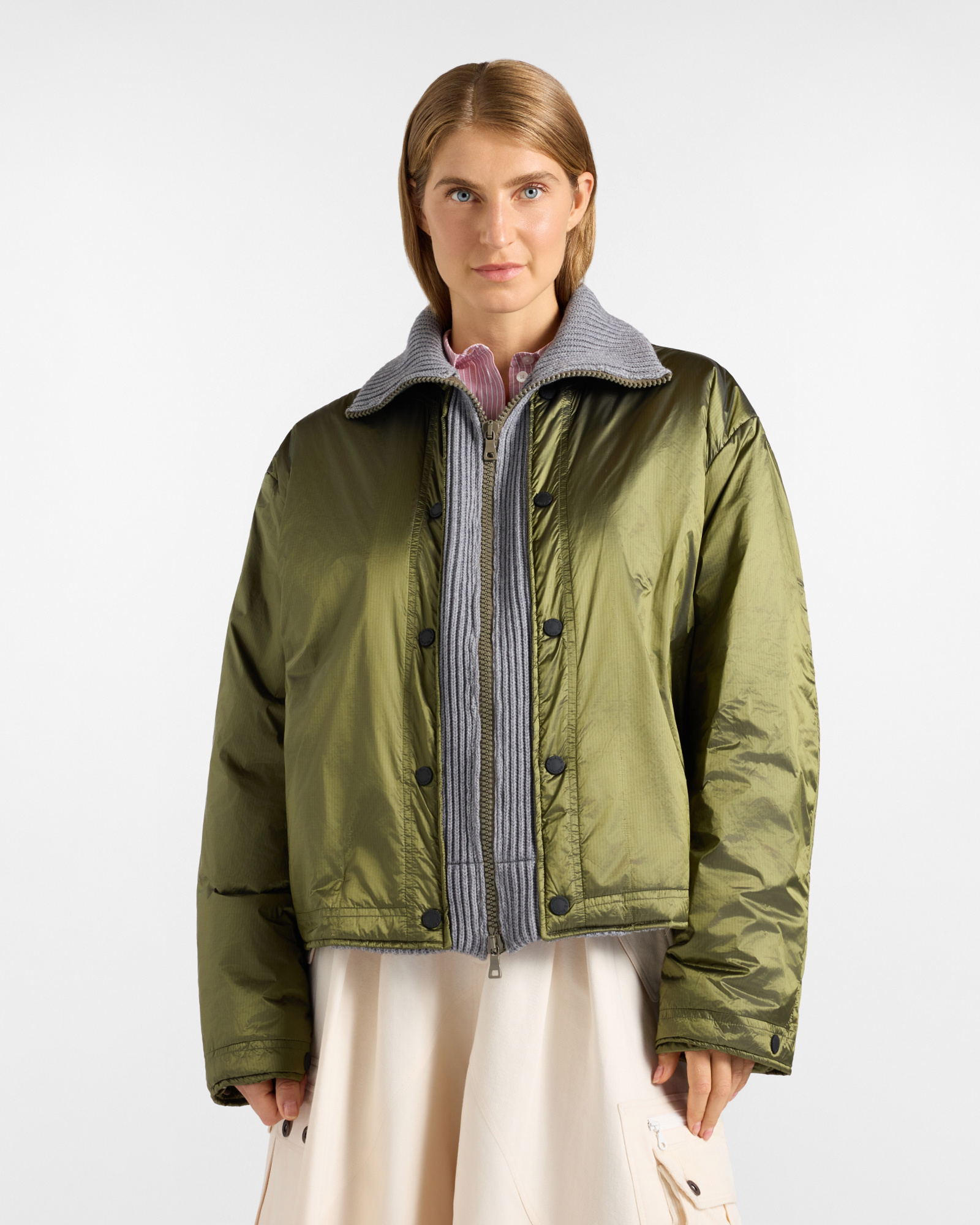 Giubbino Donna Re-Loved con inserti in maglia in nylon verde sport Made in Italy