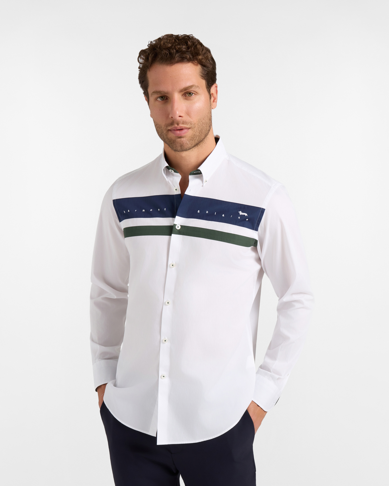 Camicia Uomo popeline peach con logo Regular Fit bianco