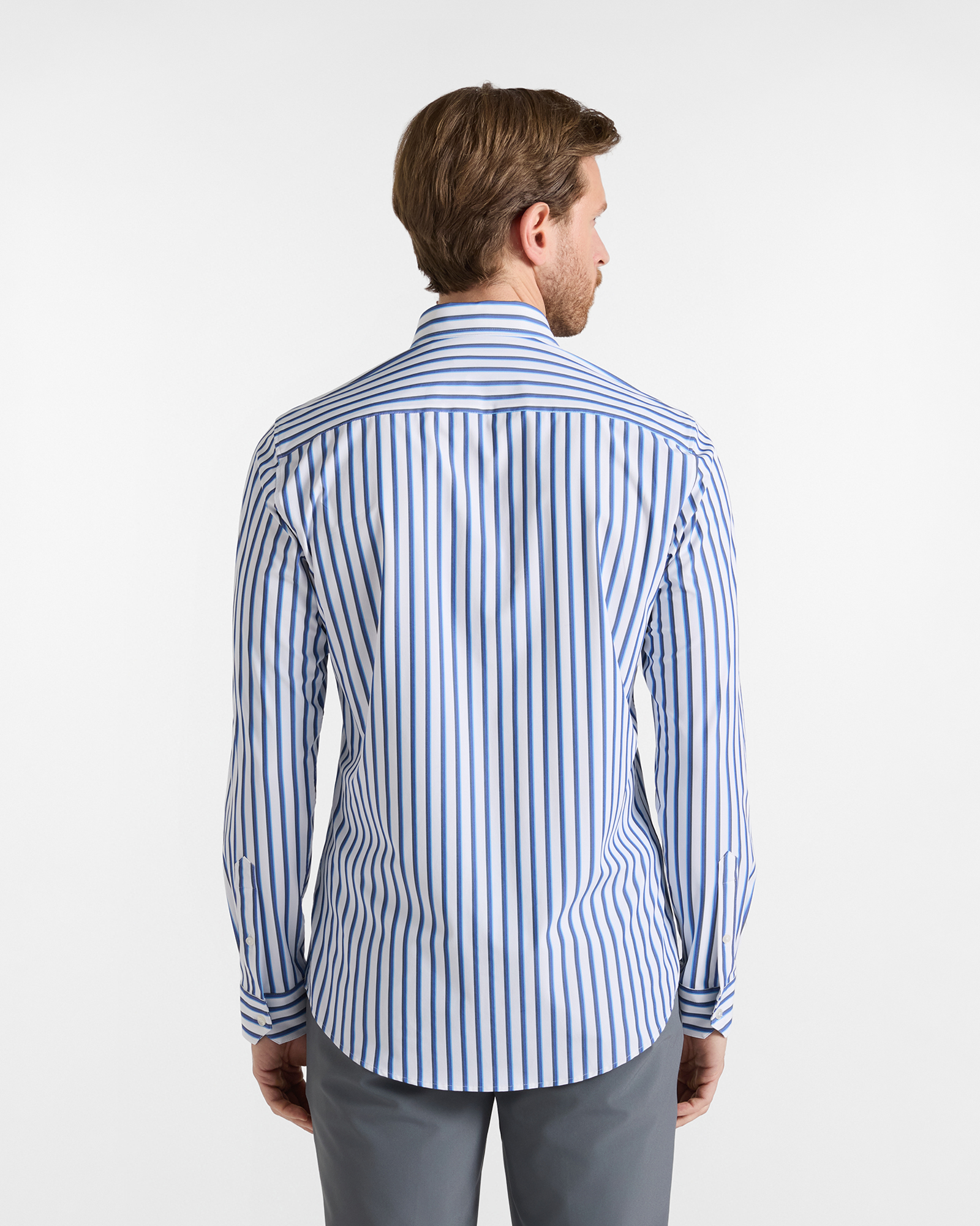 Camicia Uomo tessuto tecnico a righe Narrow Fit, BIANCO, large