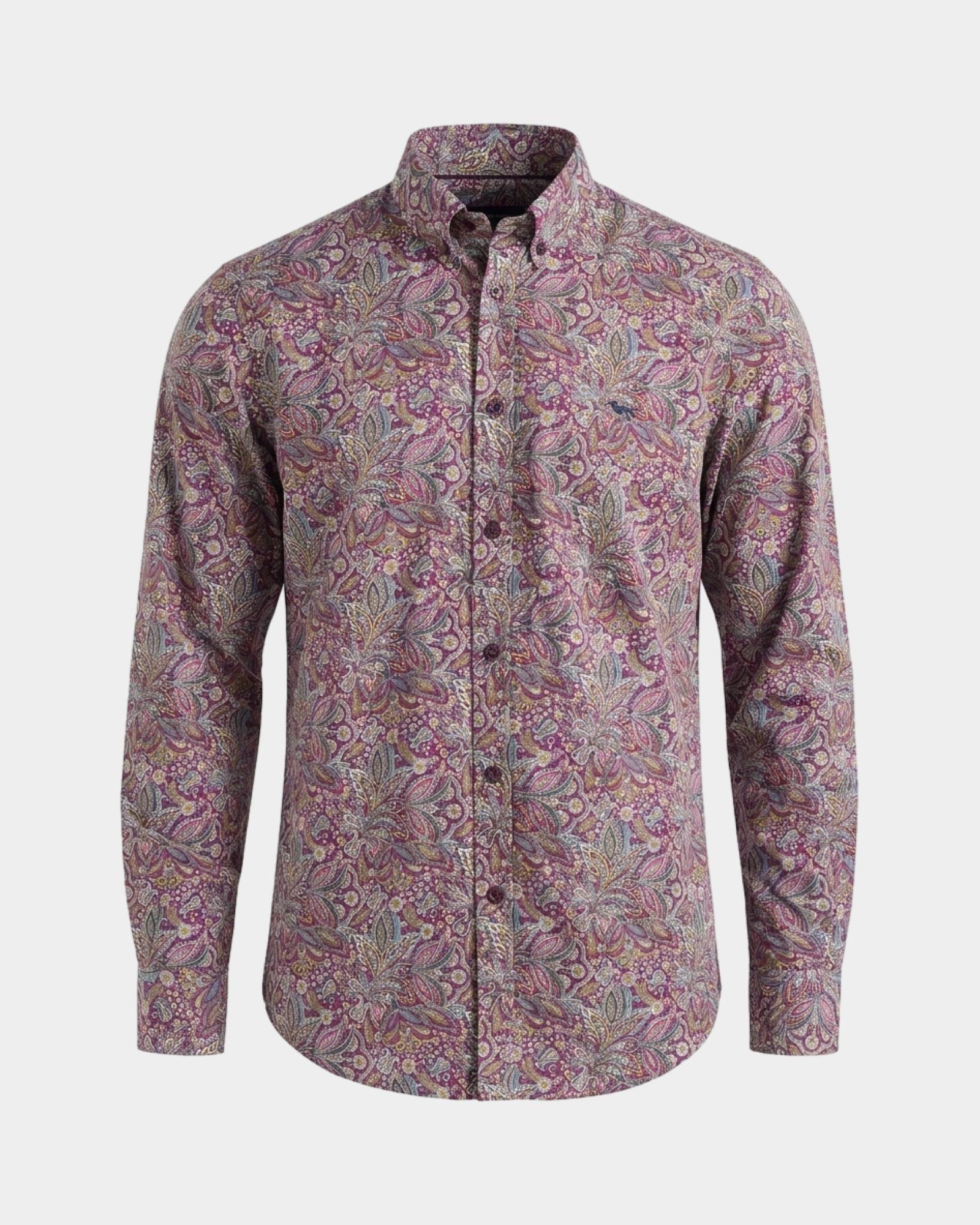 Camicia Uomo popeline stampa paisley Regular Fit, VIOLA SCURO, large