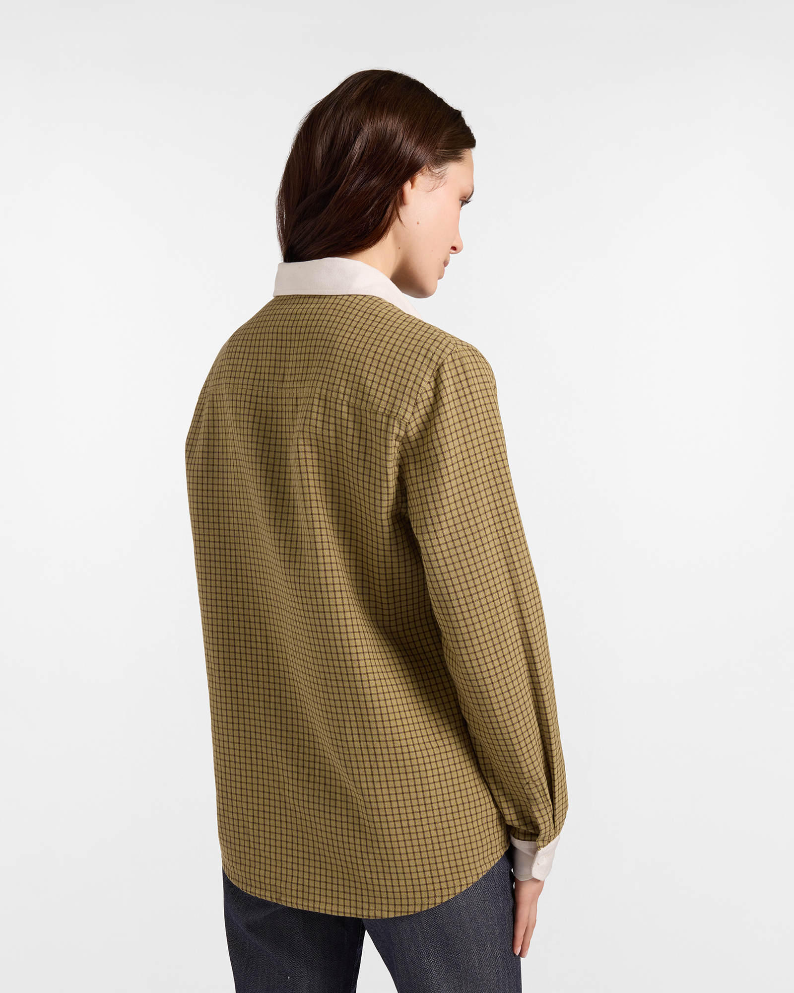 Camicia Donna Capsule Qualit&agrave; a Colori in cotone fantasia check, VERDE OLIVA, large