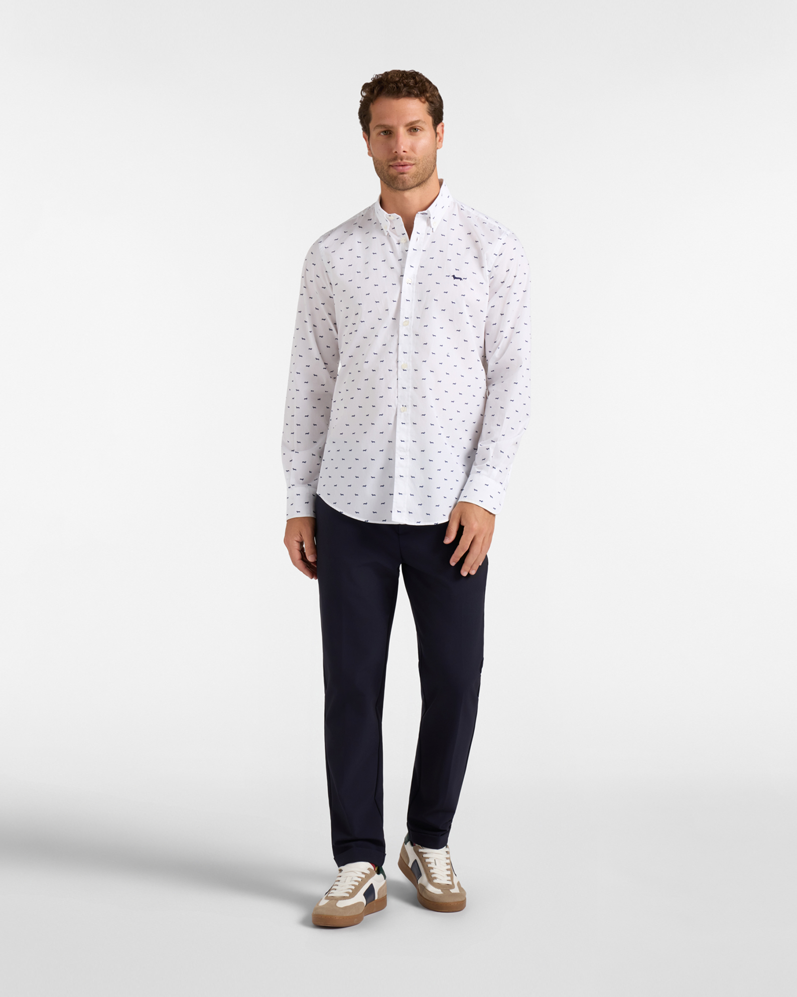 Camicia Uomo con stampa all-over Bassotto Regular Fit, BLU MARINE, large