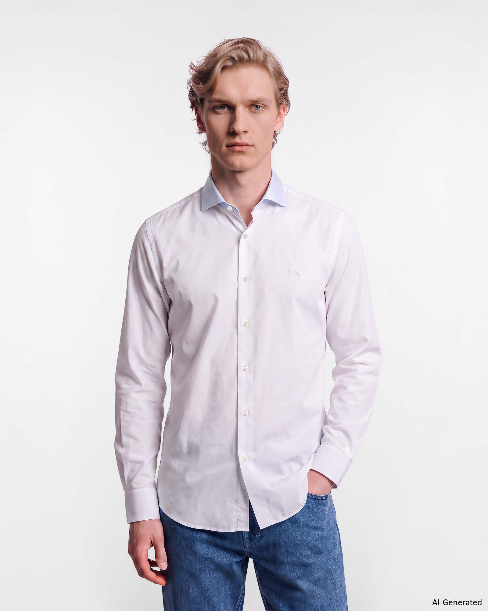 Camicia Uomo popeline stretch tinta unita Narrow Fit bianco