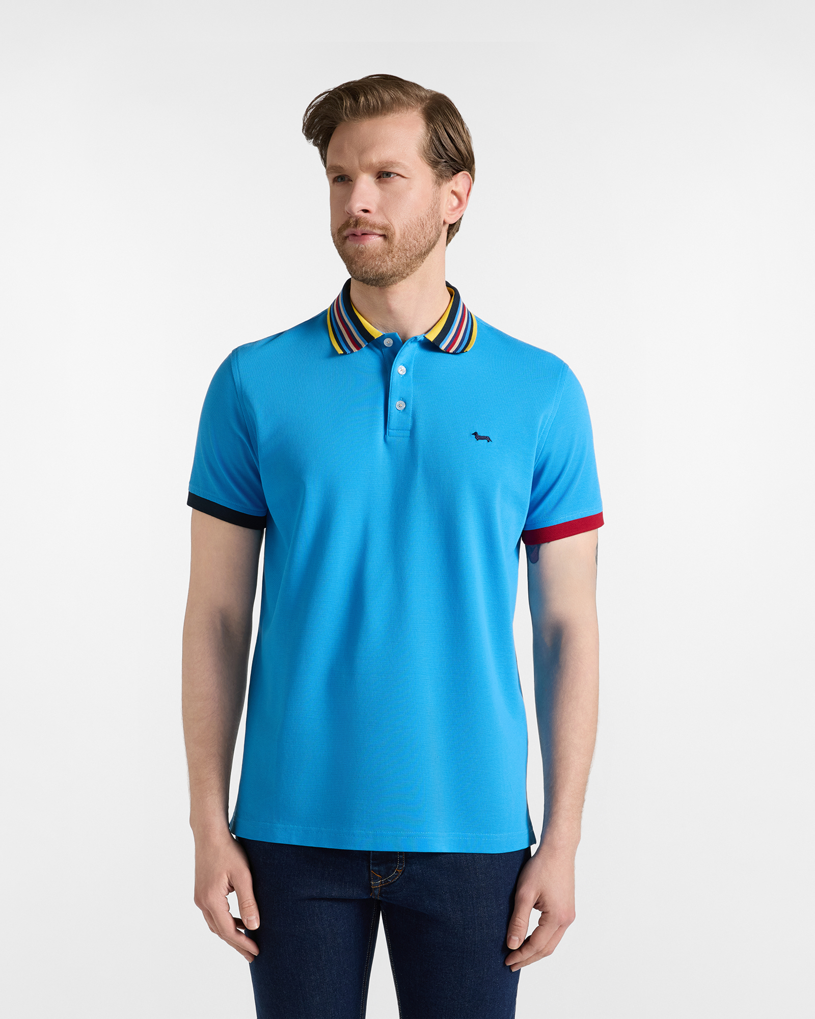 Polo da uomo manica corta in piquet mercerizzato di 100% puro cotone azzurro