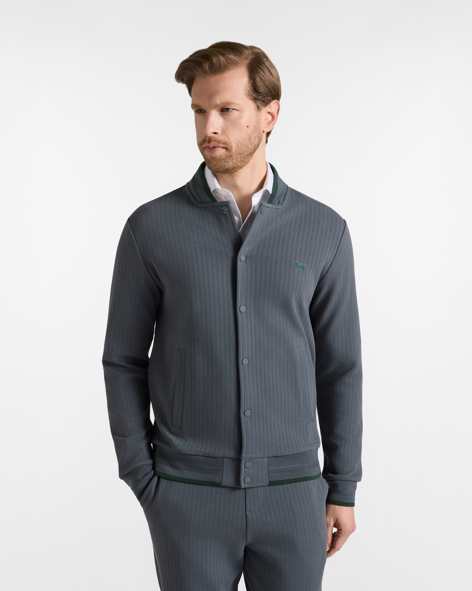 Bomber Uomo grigio in felpa con trama herringbone