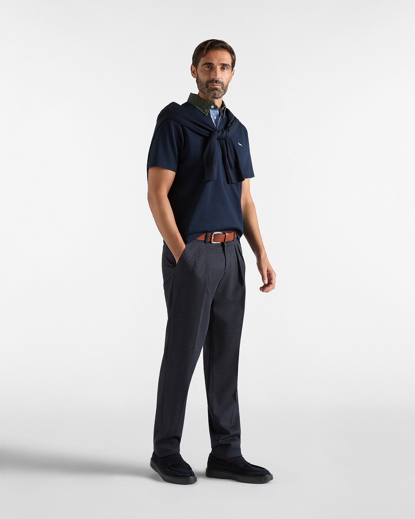 Polo Uomo Vietri in Piquet di Cotone con Collo a Contrasto, BLU NAVY, large