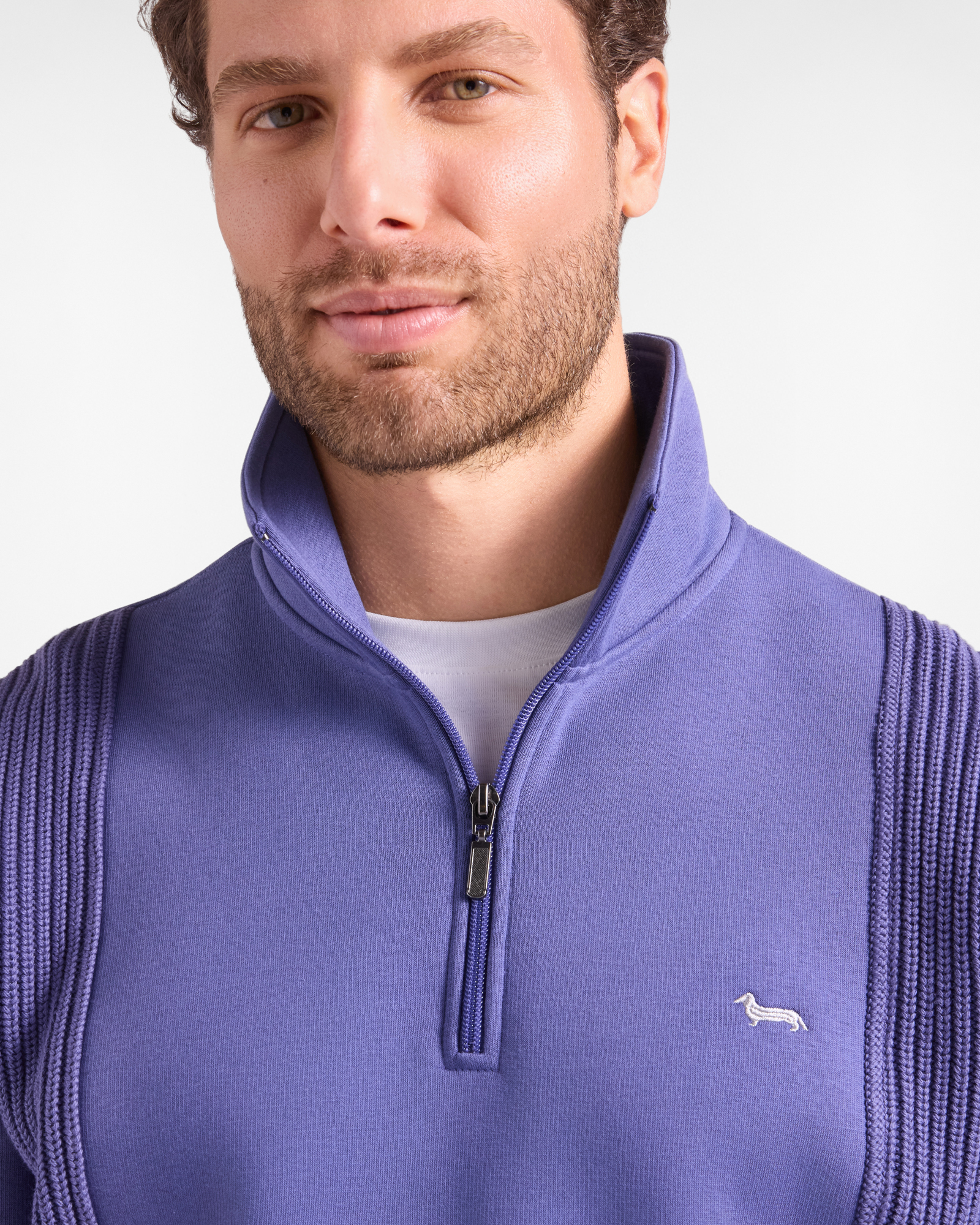 Felpa Uomo Half Zip in Tessuto Tecnico con Inserti in Maglia, VIOLA, large