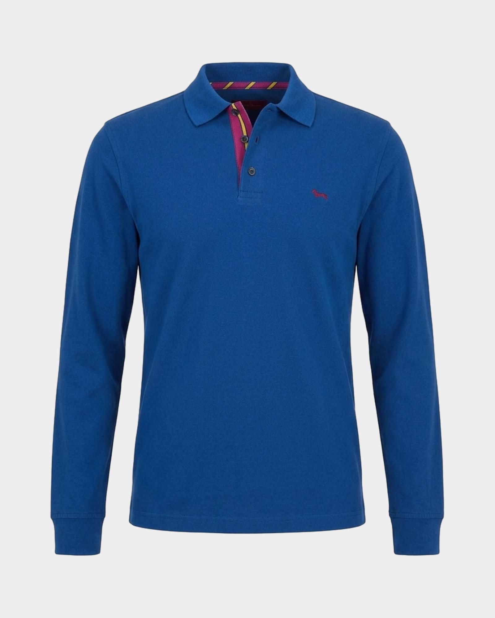 Polo da uomo manica lunga in jersey brushed di 100% puro cotone, BLU SPORT, large