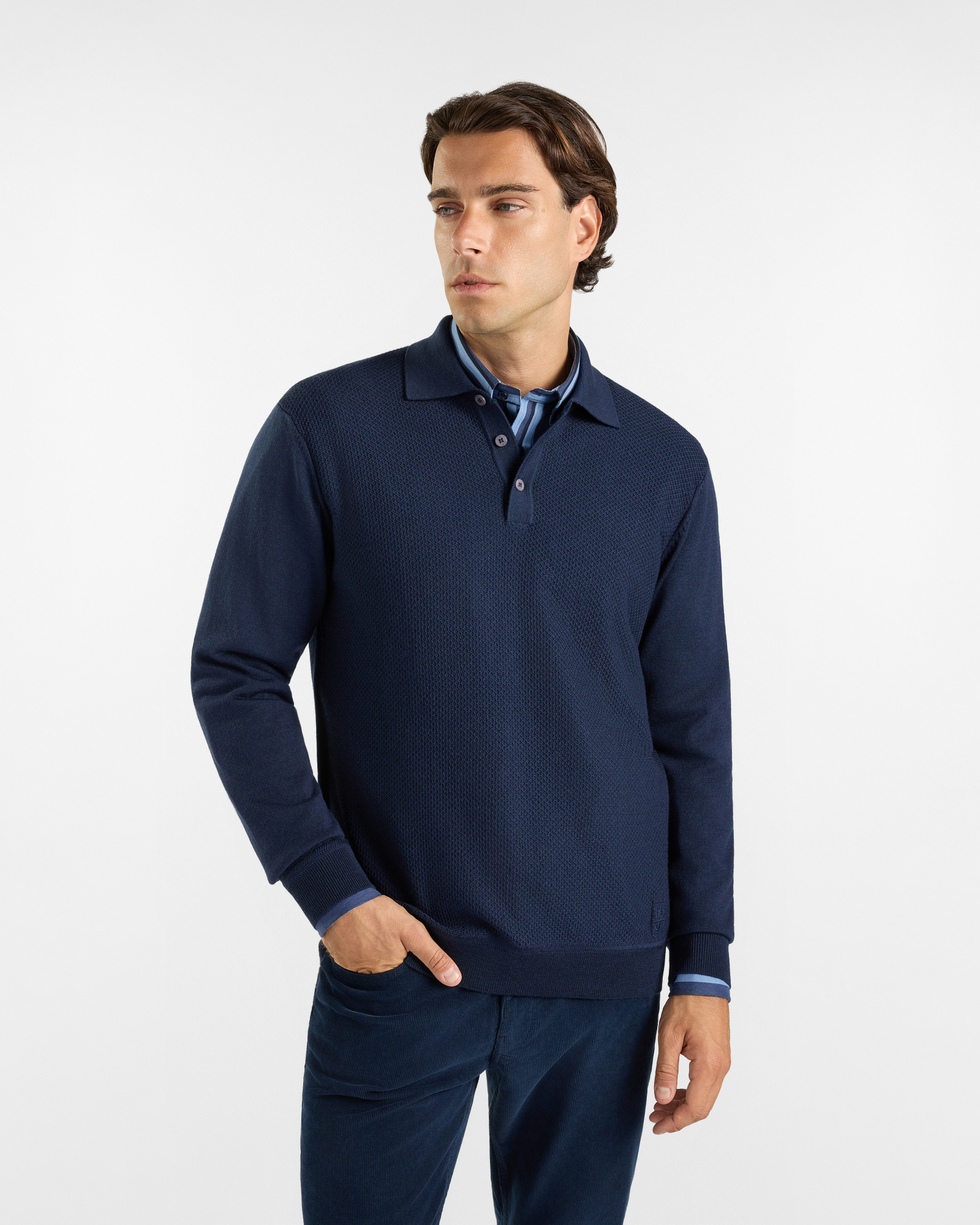 Maglia Polo HBJ Uomo in pura lana blu scuro