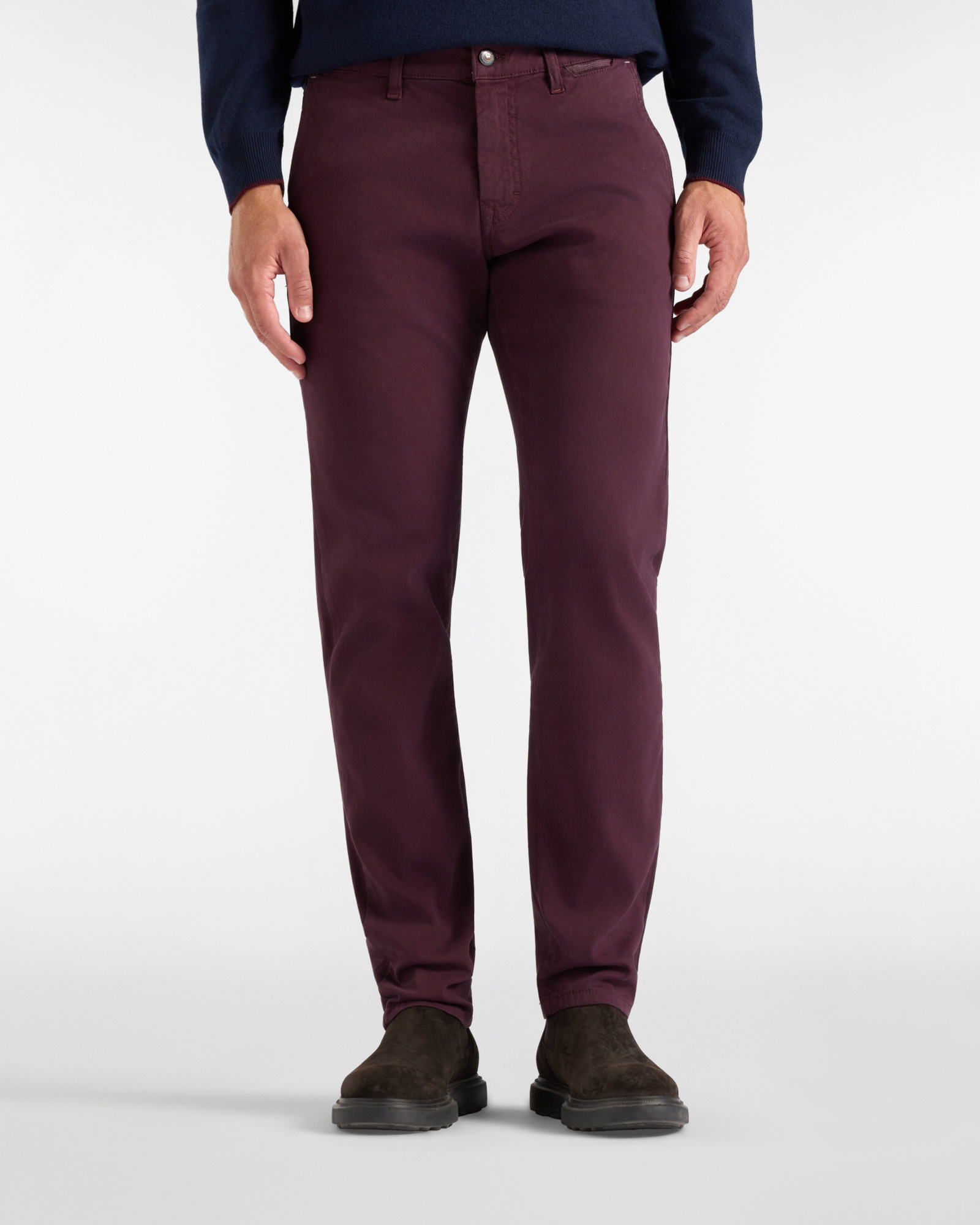 Pantalone 5 tasche Uomo in cotone stretch viola scuro Narrow Fit Made in Italy