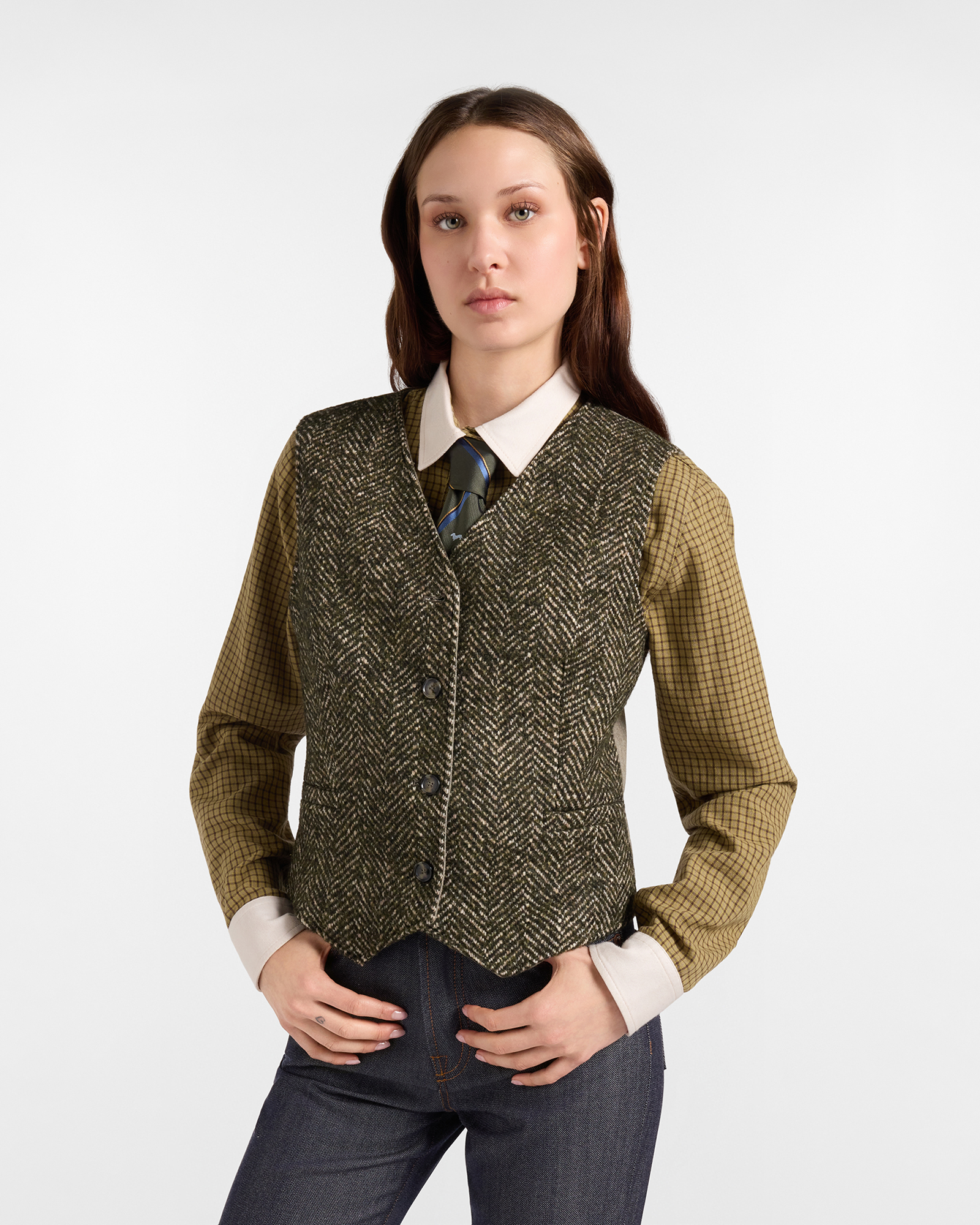 Gilet Donna slim della capsule Qualit&agrave; a Colori in misto lana tecnica verde