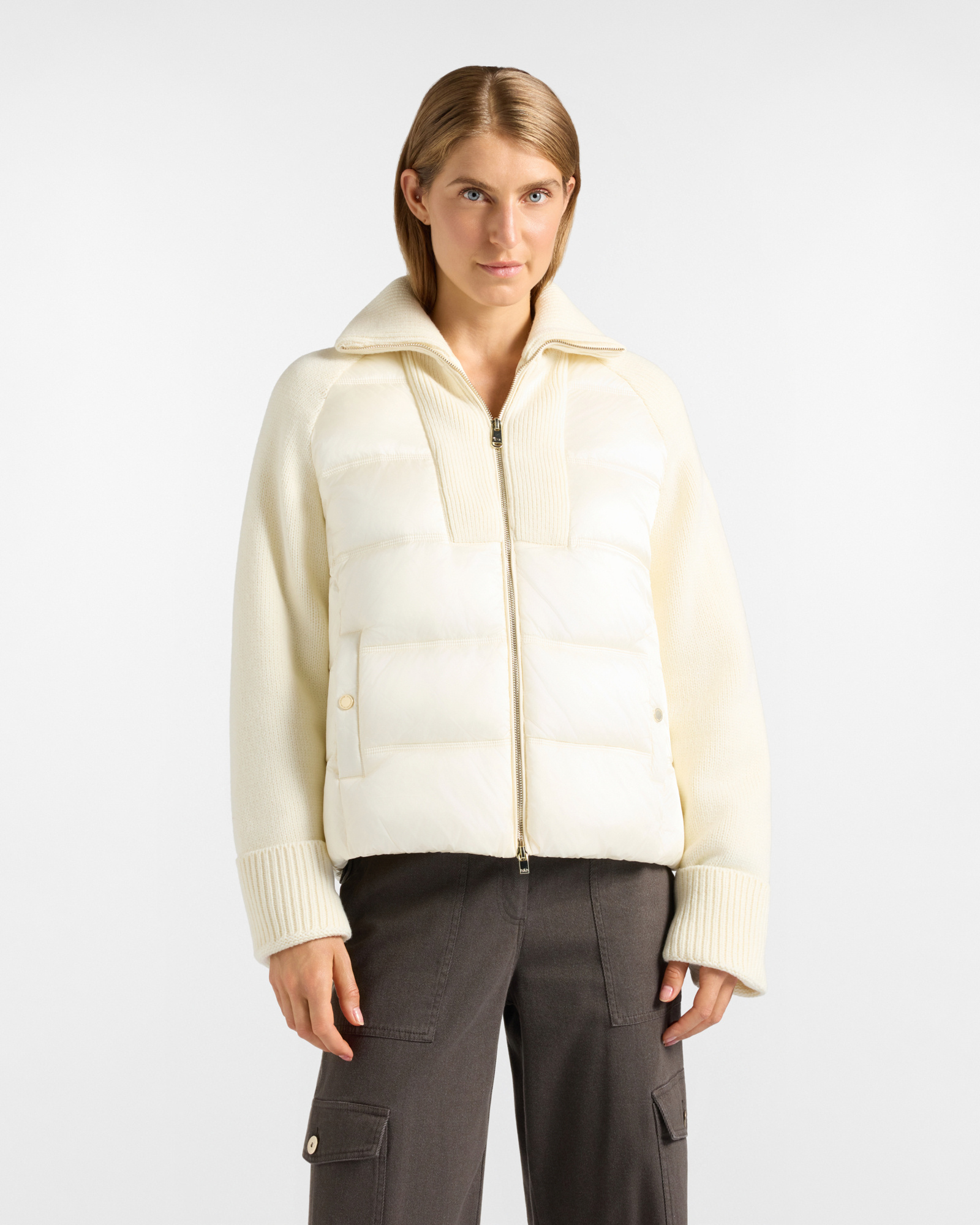 Giubbotto da donna bianco Oversize in nylon e lana a costina