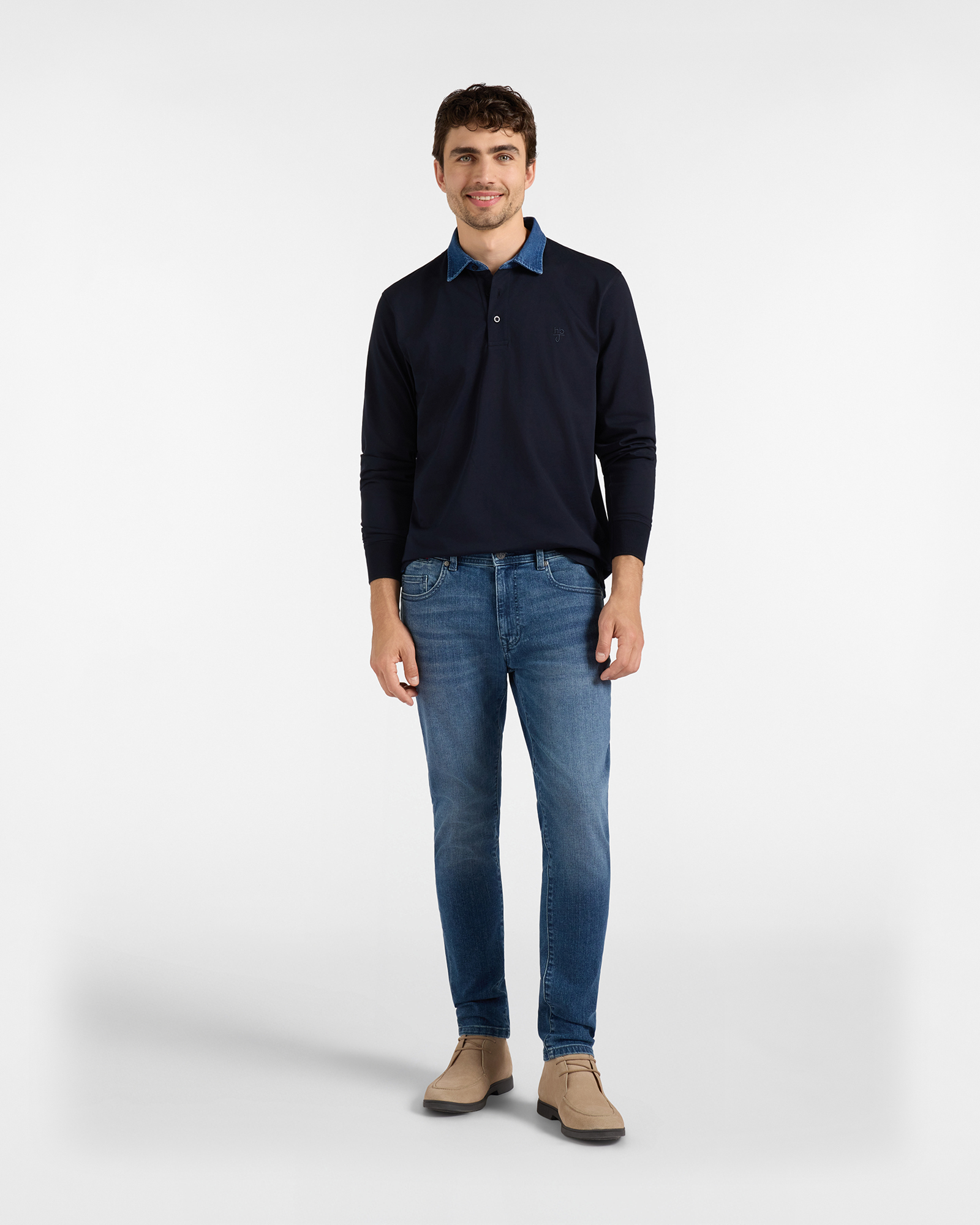 Jeans HBJ Uomo Slim Fit 5 Tasche in Denim di Cotone Stretch, BLU DENIM, large