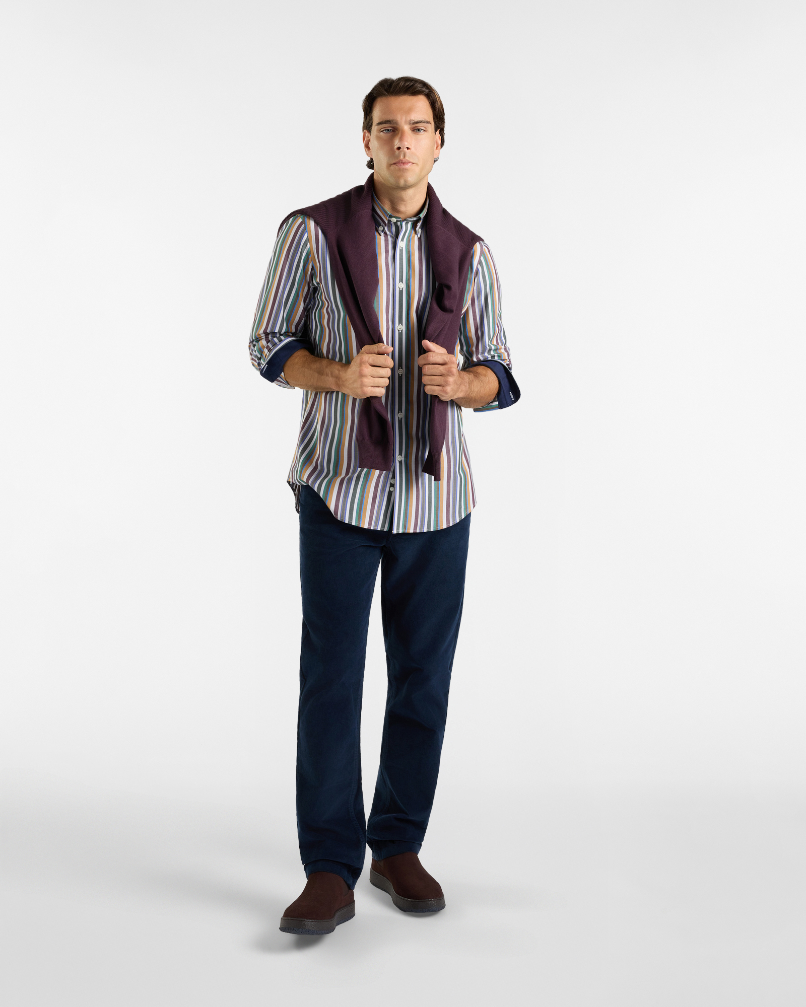Camicia HBJ Uomo Regular Fit con collo Montecarlo in puro cotone a righe, MULTICOLOR, large
