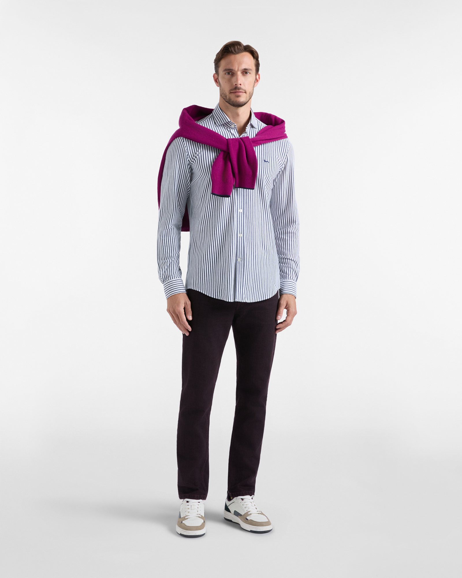 Camicia Uomo piquet riga tinto filo Narrow Fit, OCEAN, large