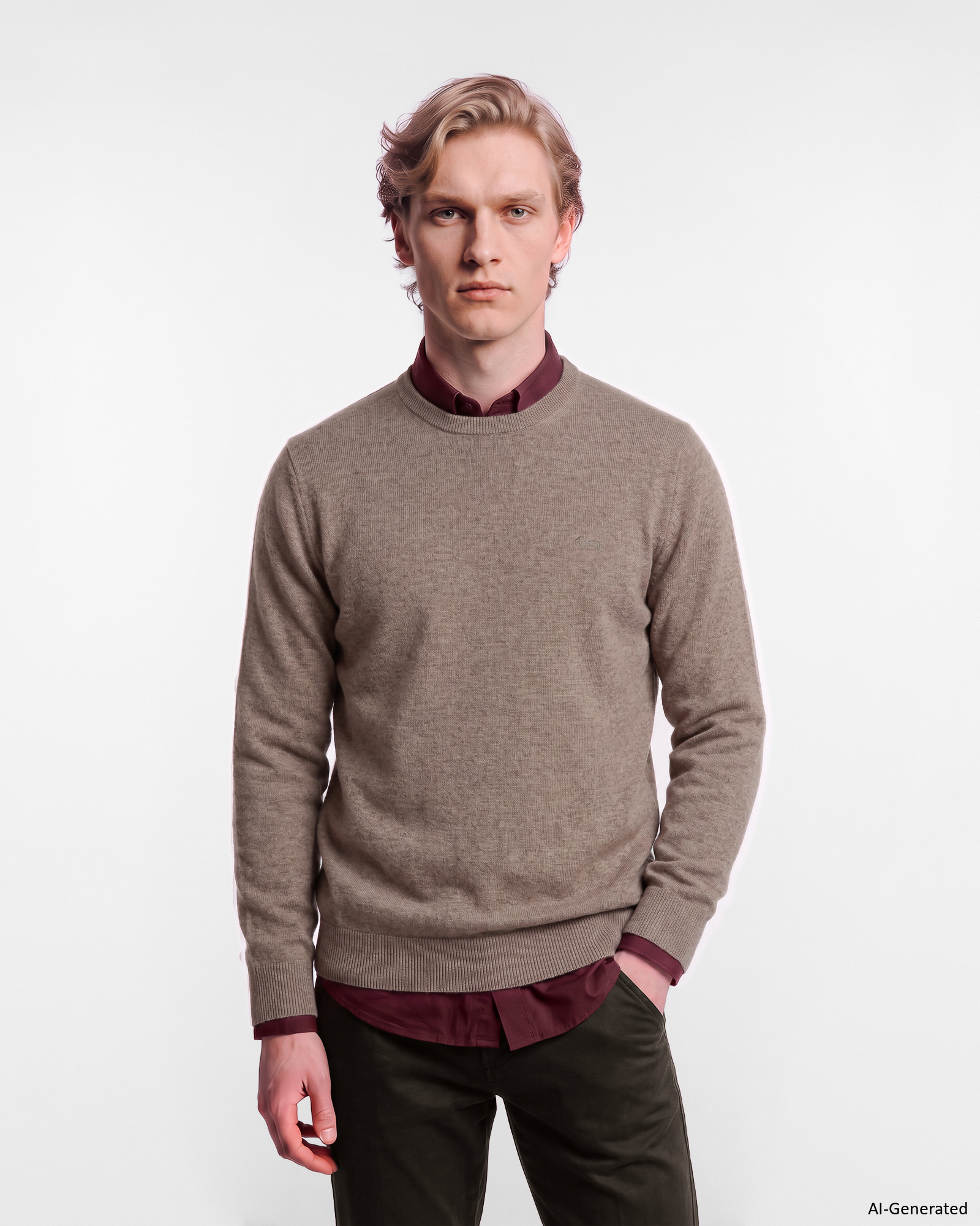 Maglia Uomo in 100% puro cashmere beige Regular Fit Made in Italy