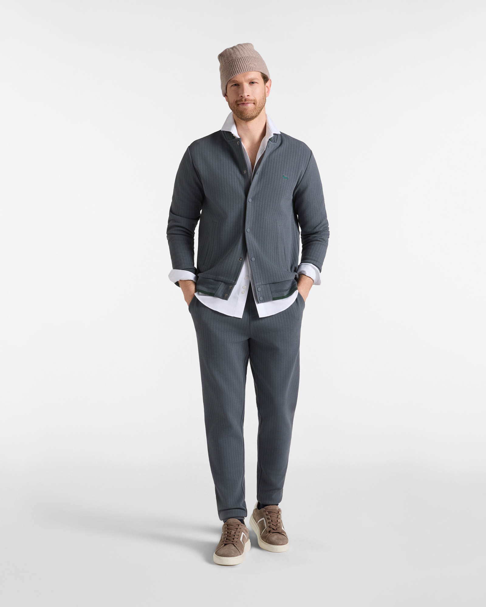 Bomber Uomo in felpa con trama herringbone, GRIGIO, large