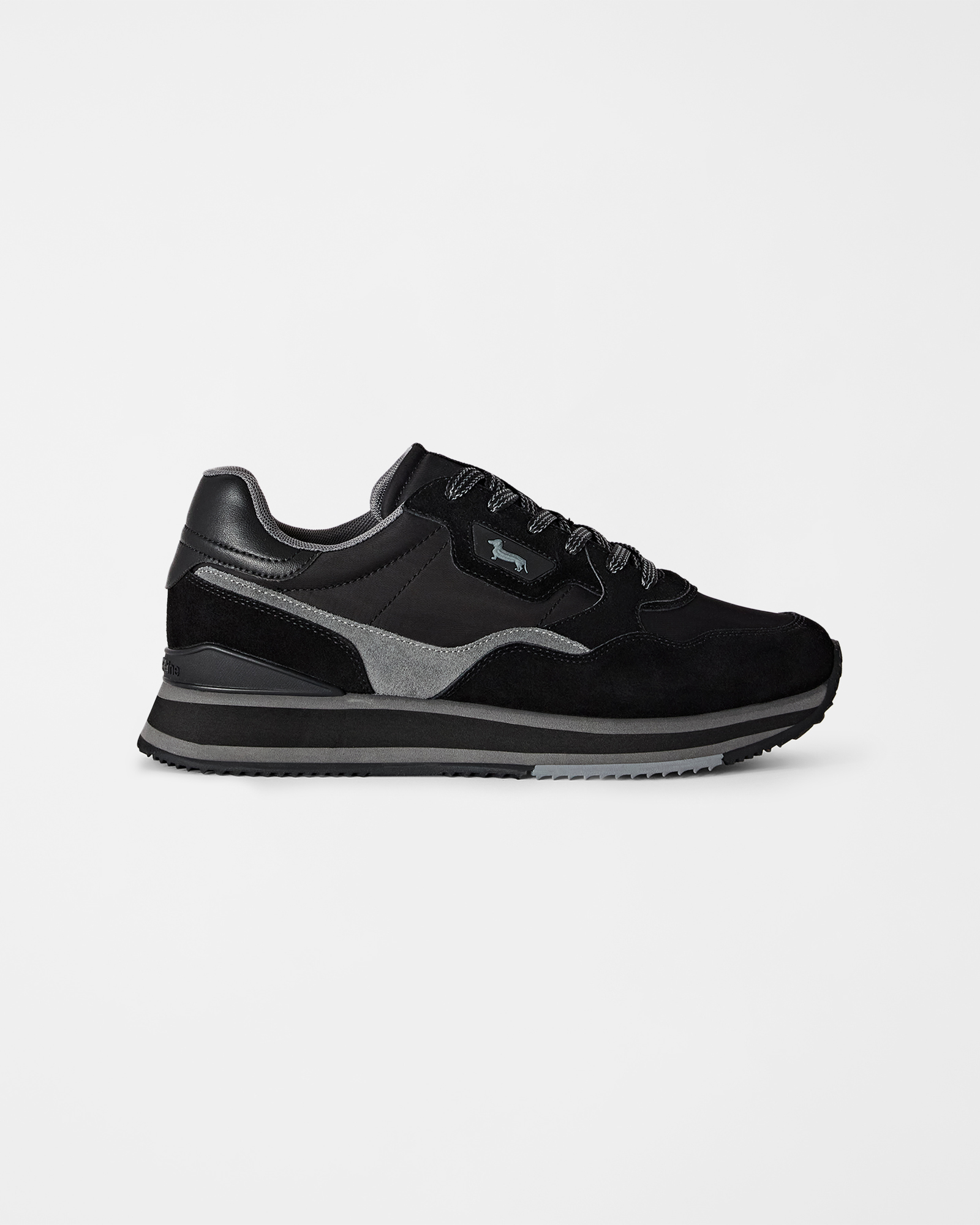 Sneaker Uomo Running Style in Suede e tessuto tecnico Grigio Scuro e Nero