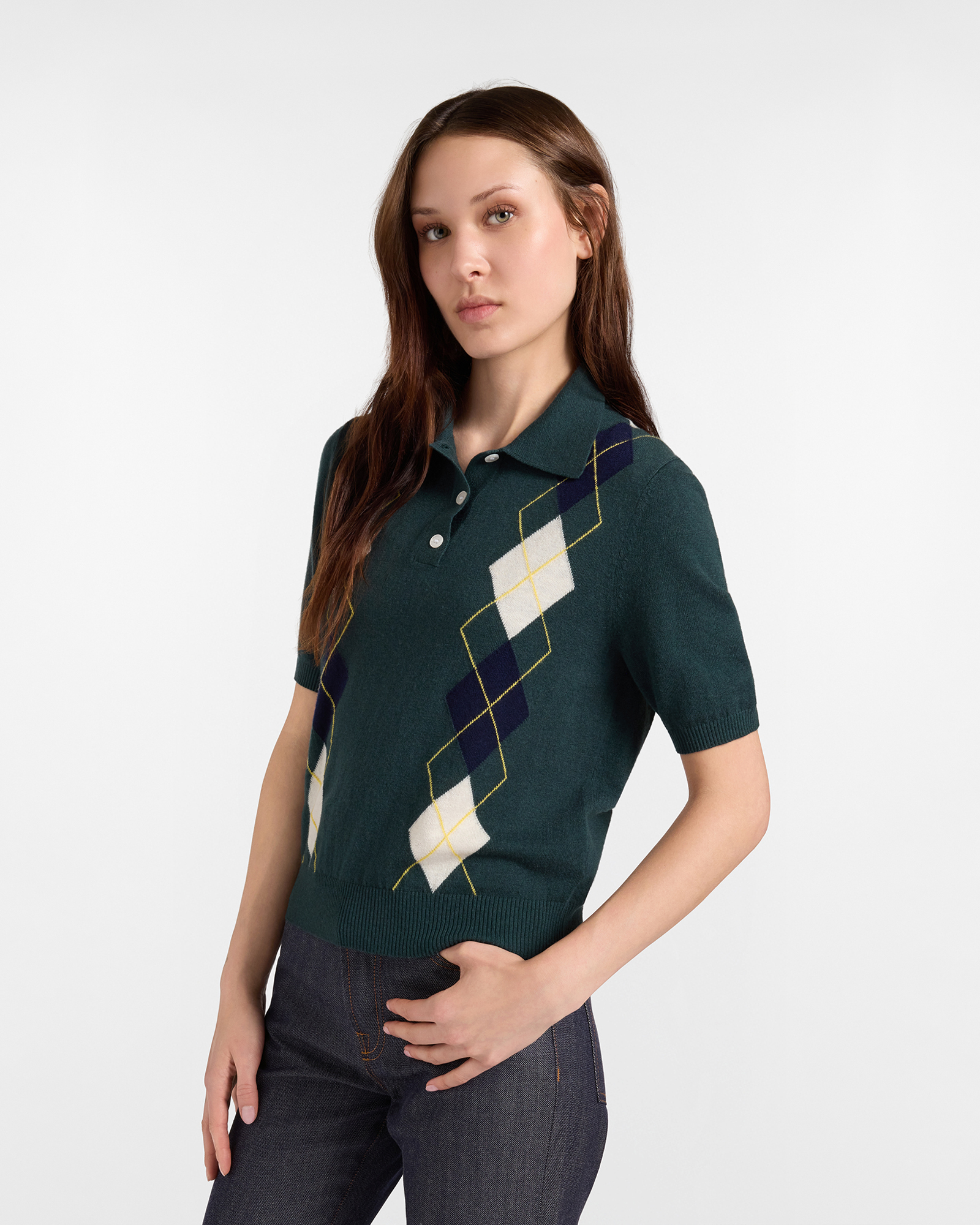 Maglia Donna con colletto polo in misto lana verde