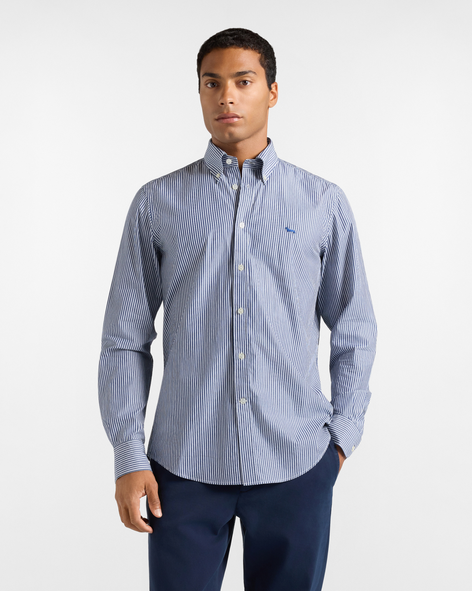 Camicia Uomo riga fondo colorato tinto filo Regular Fit blu, BLUETTE, large