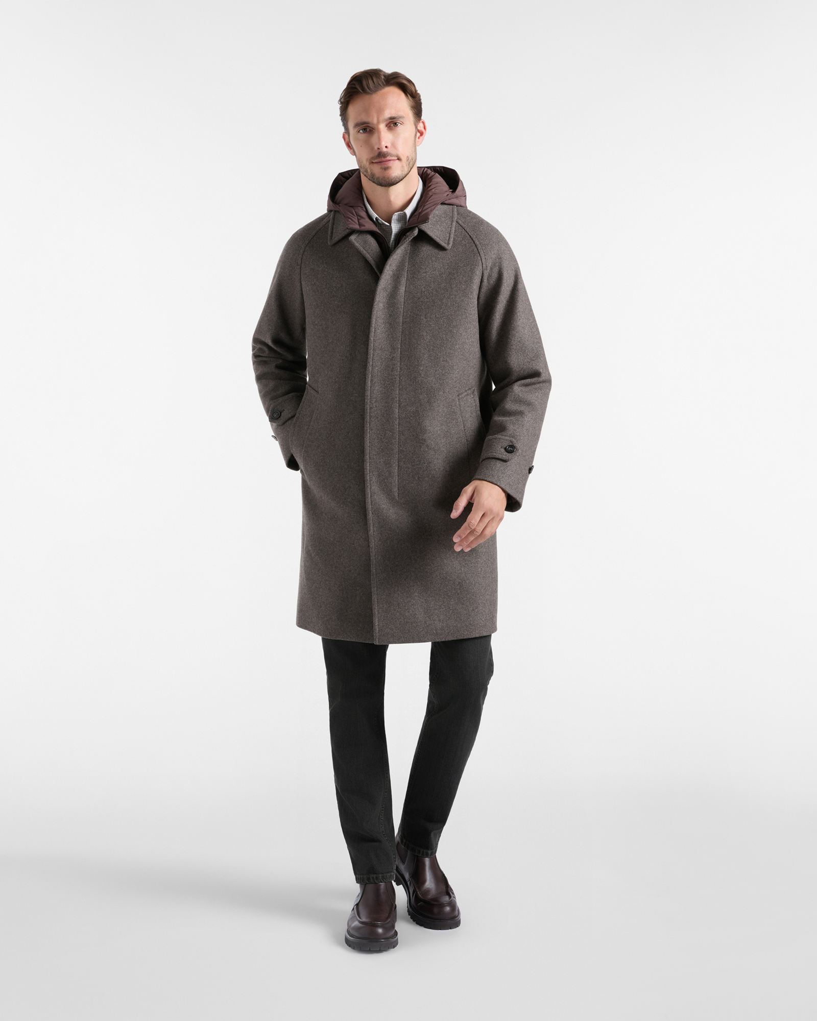 Cappotto Uomo in Lana con Pettorina Removibile, TESTA DI MORO, large