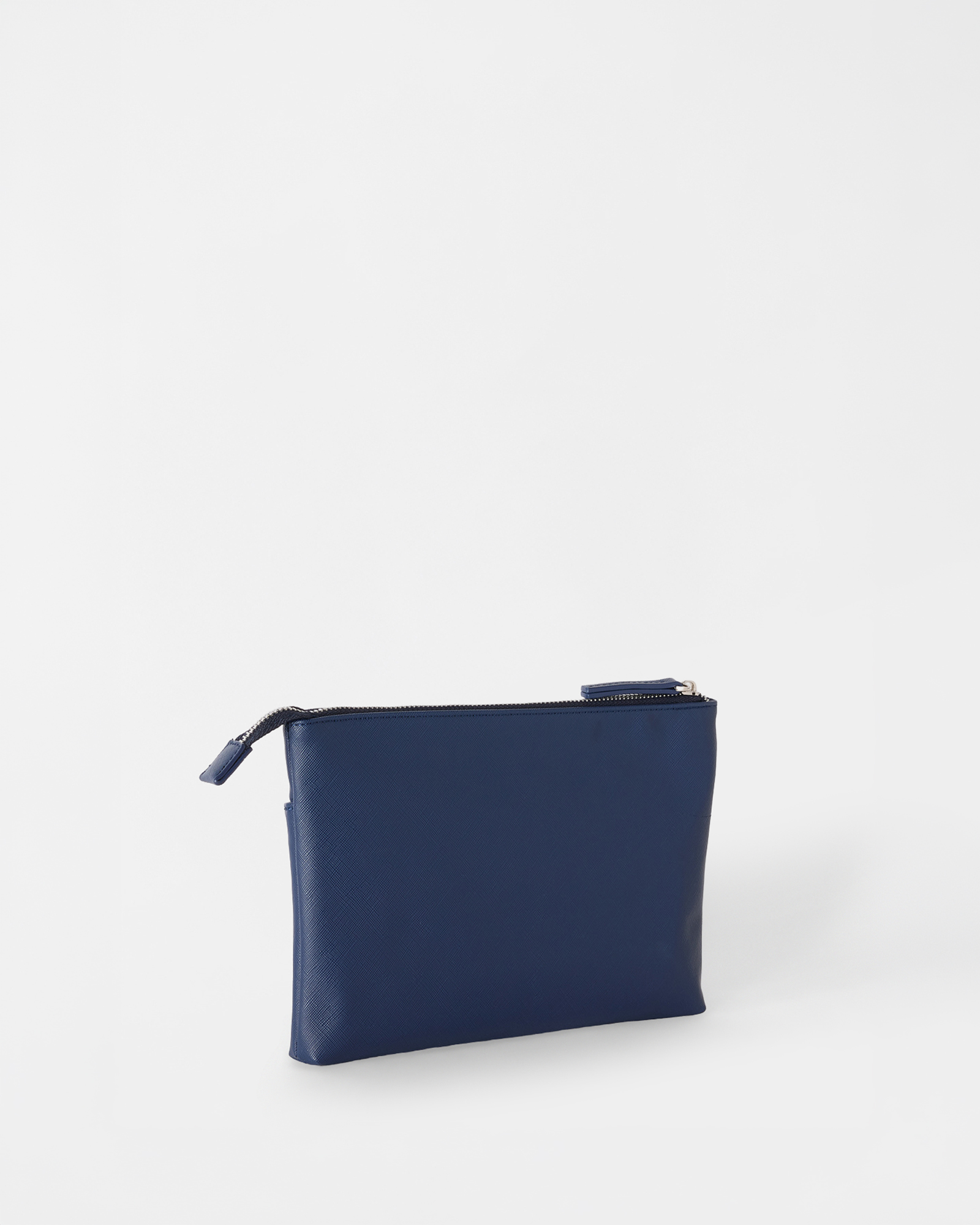 Pochette Uomo con Manico Effetto Saffiano, BLU NAVY, large