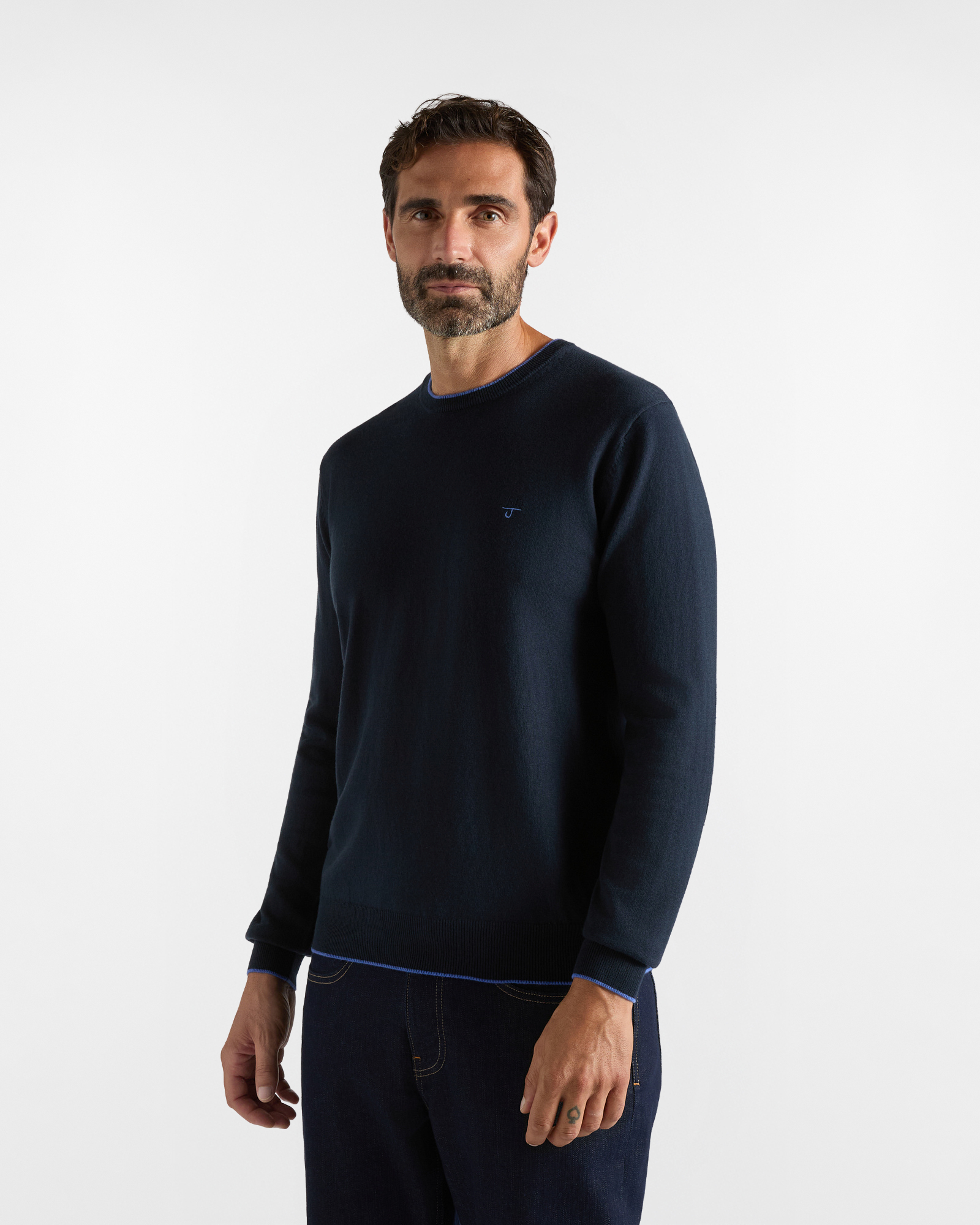 Maglia Girocollo HBJ Uomo in misto lana e cashmere, BLU SCURO, large